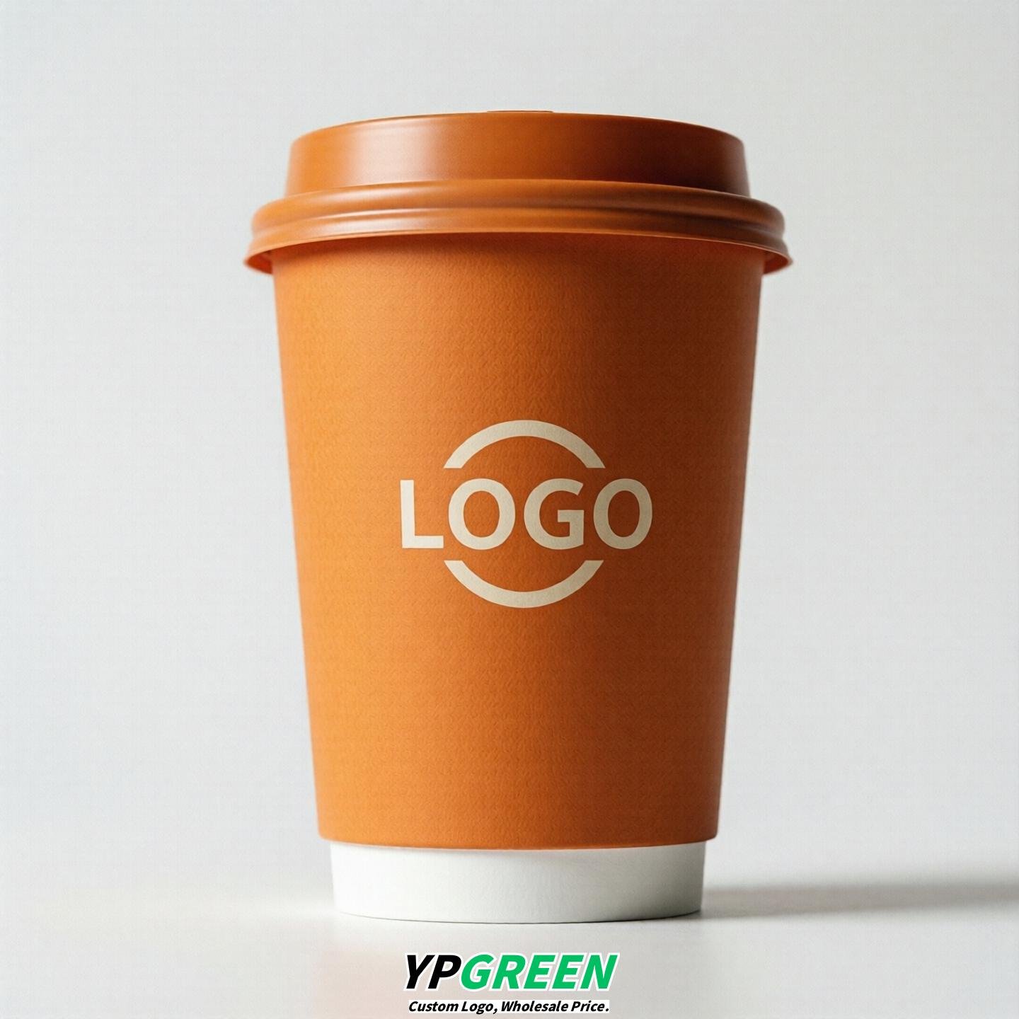 Tangerine Custom Logo Paper Cups: 8-24oz & Double Wall