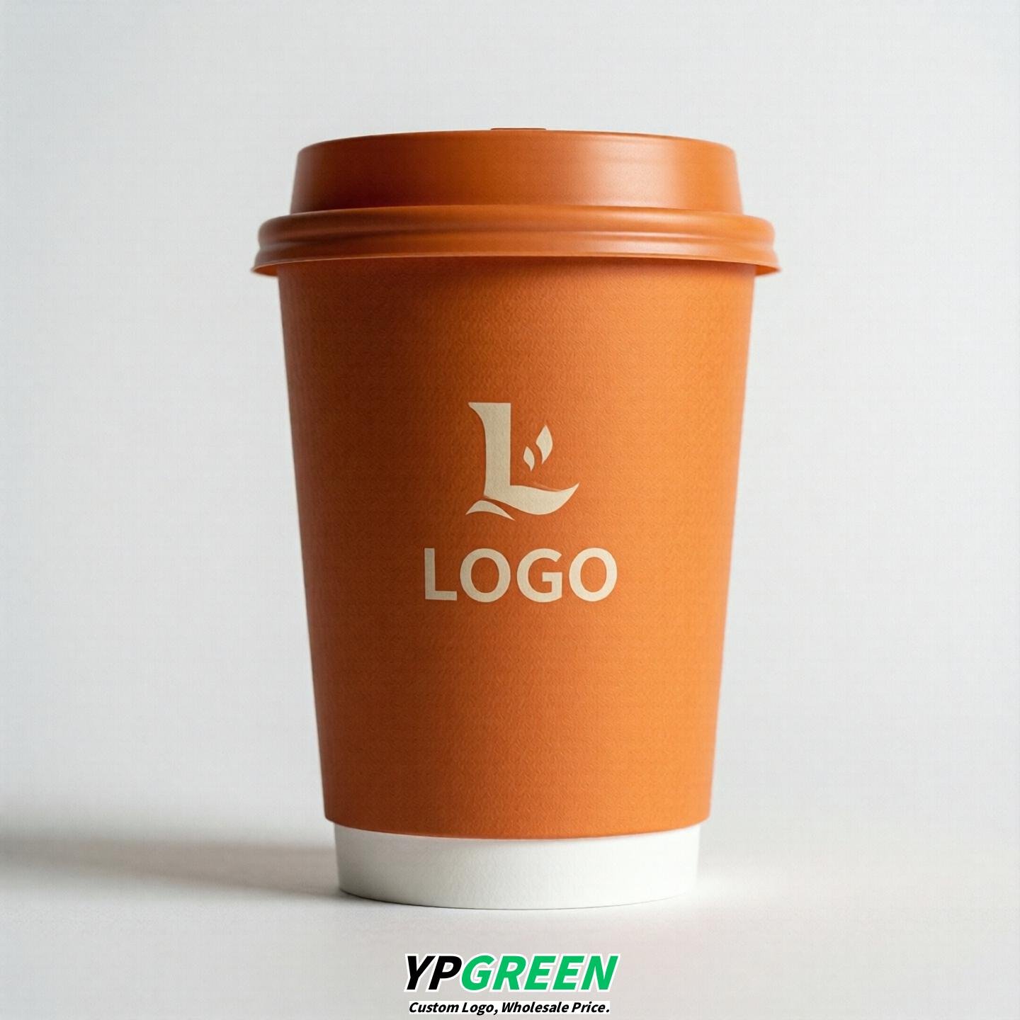 Tangerine Custom Logo Paper Cups: 8-24oz & Double Wall