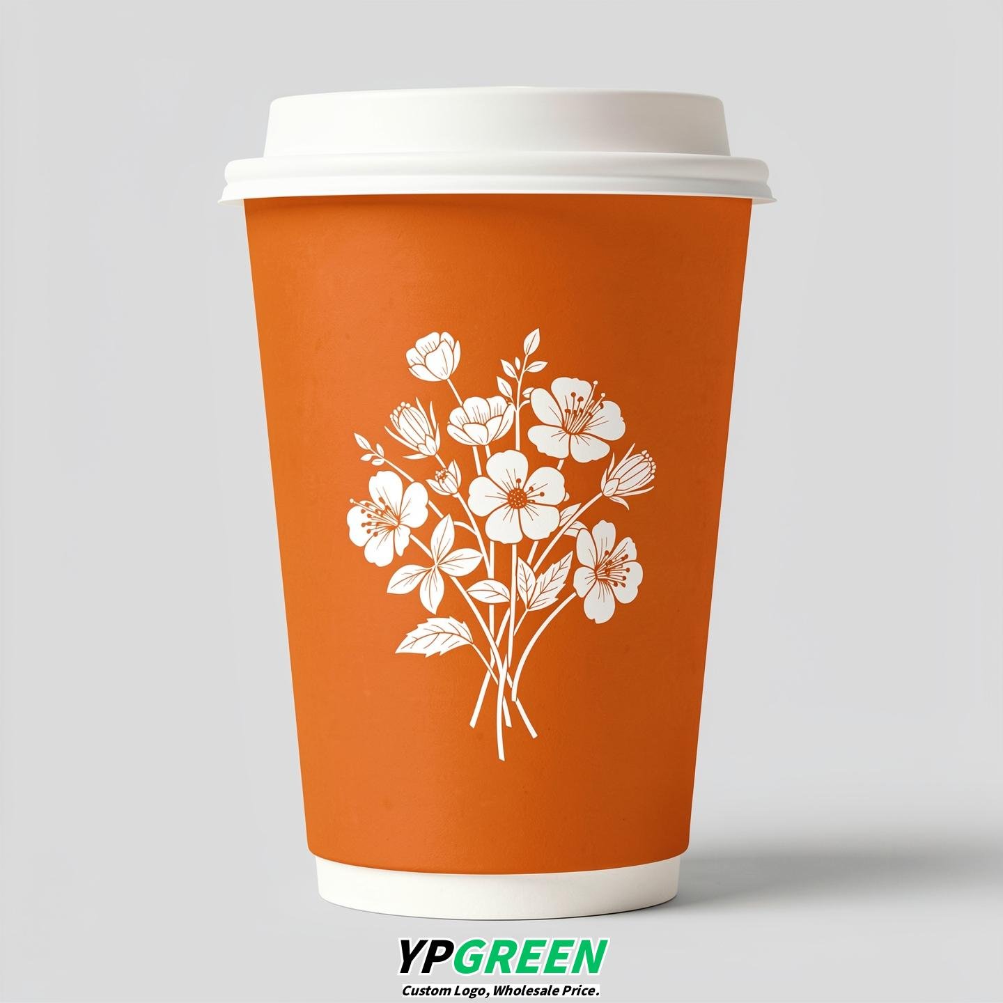 Tangerine Floral Paper Cups with Lids 8-24oz