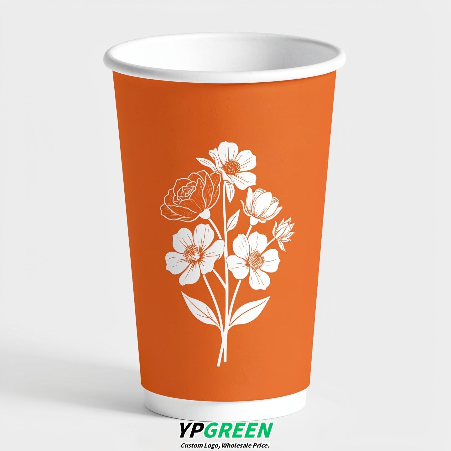 Tangerine Floral Paper Cups with Lids 8-24oz