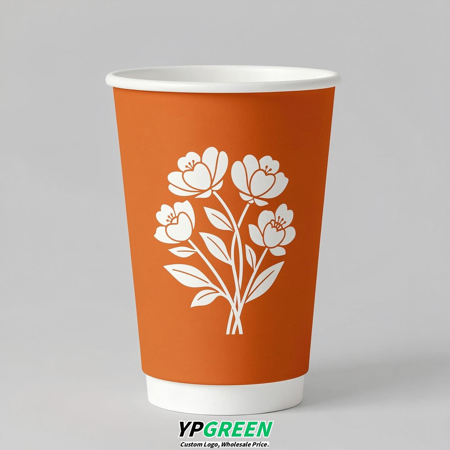 Tangerine Floral Paper Cups with Lids 8-24oz