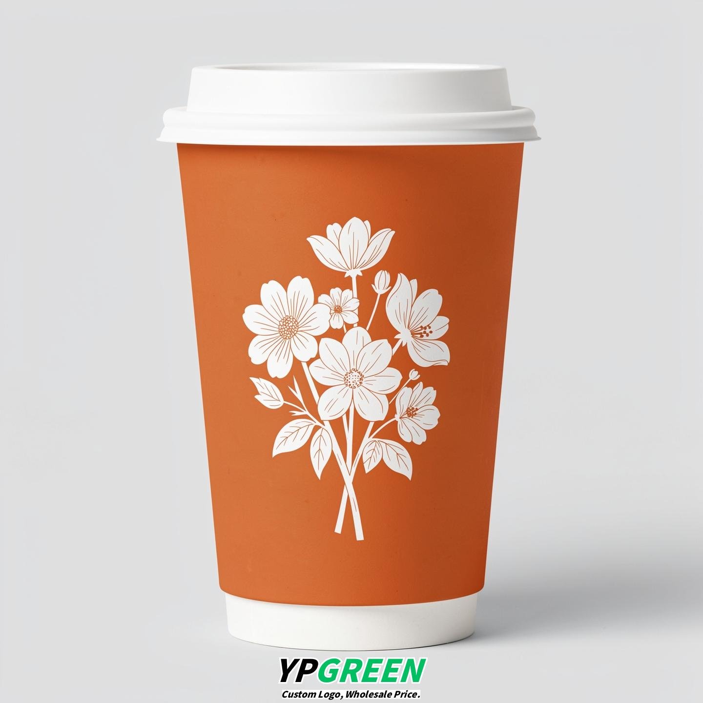 Tangerine Floral Paper Cups with Lids 8-24oz