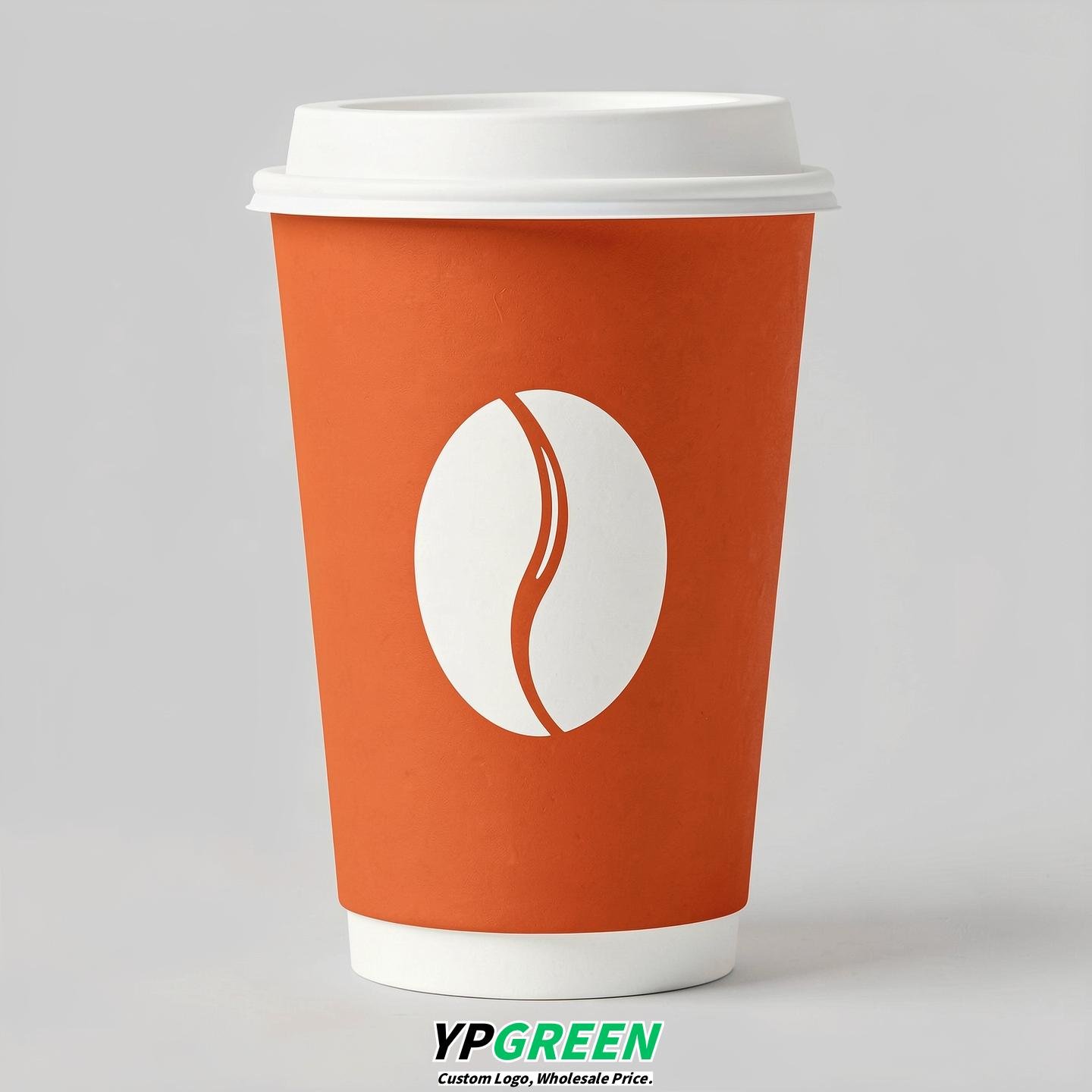 Tangerine Paper Cups with Coffee Bean Logo & Lids 8-24oz