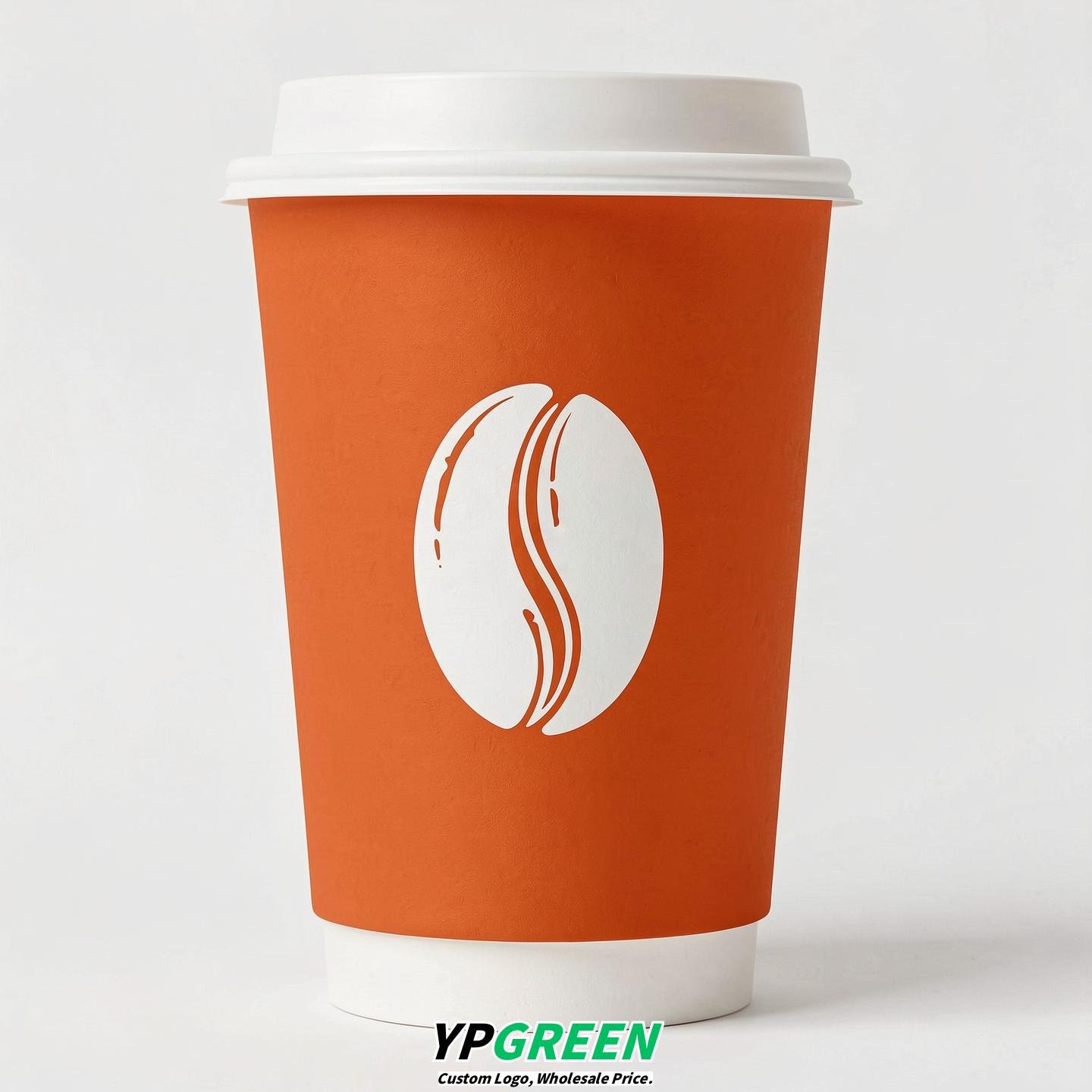 Tangerine Paper Cups with Coffee Bean Logo & Lids 8-24oz