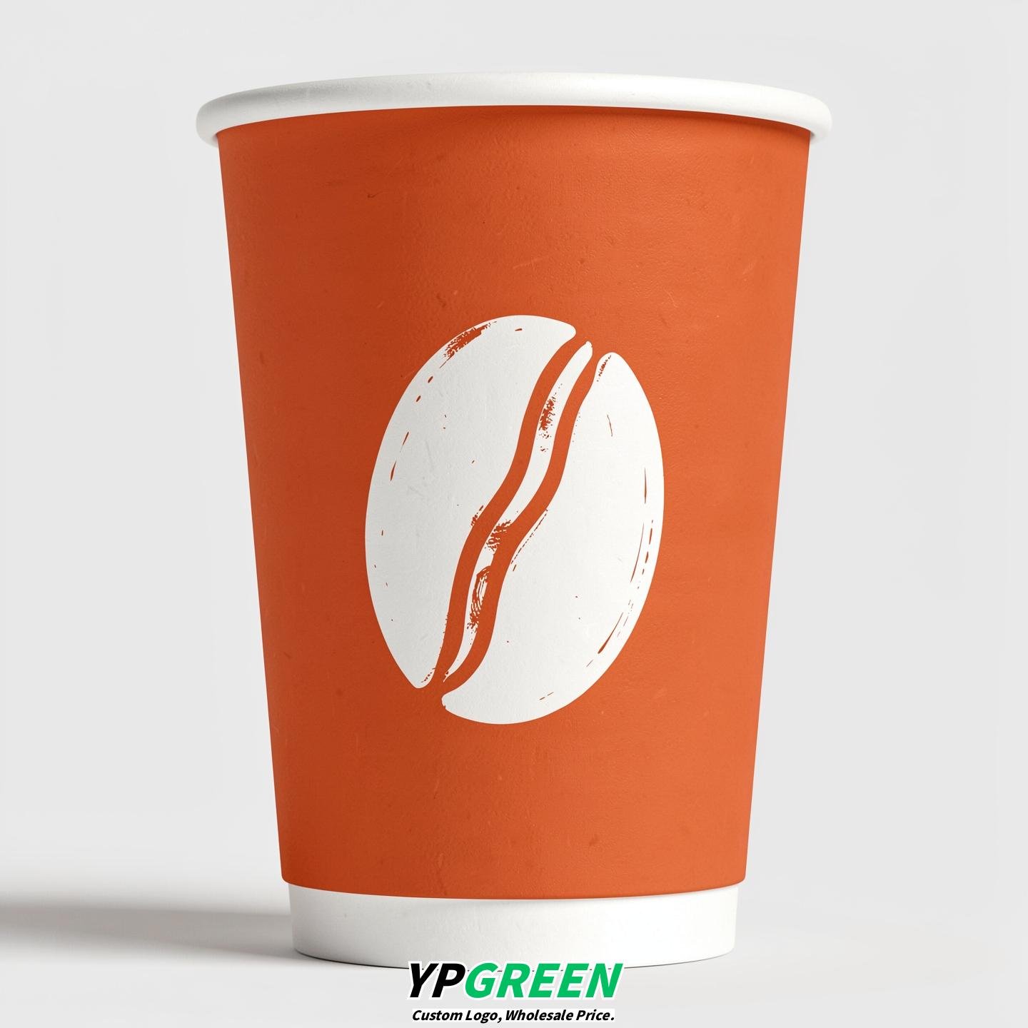 Tangerine Paper Cups with Coffee Bean Logo & Lids 8-24oz