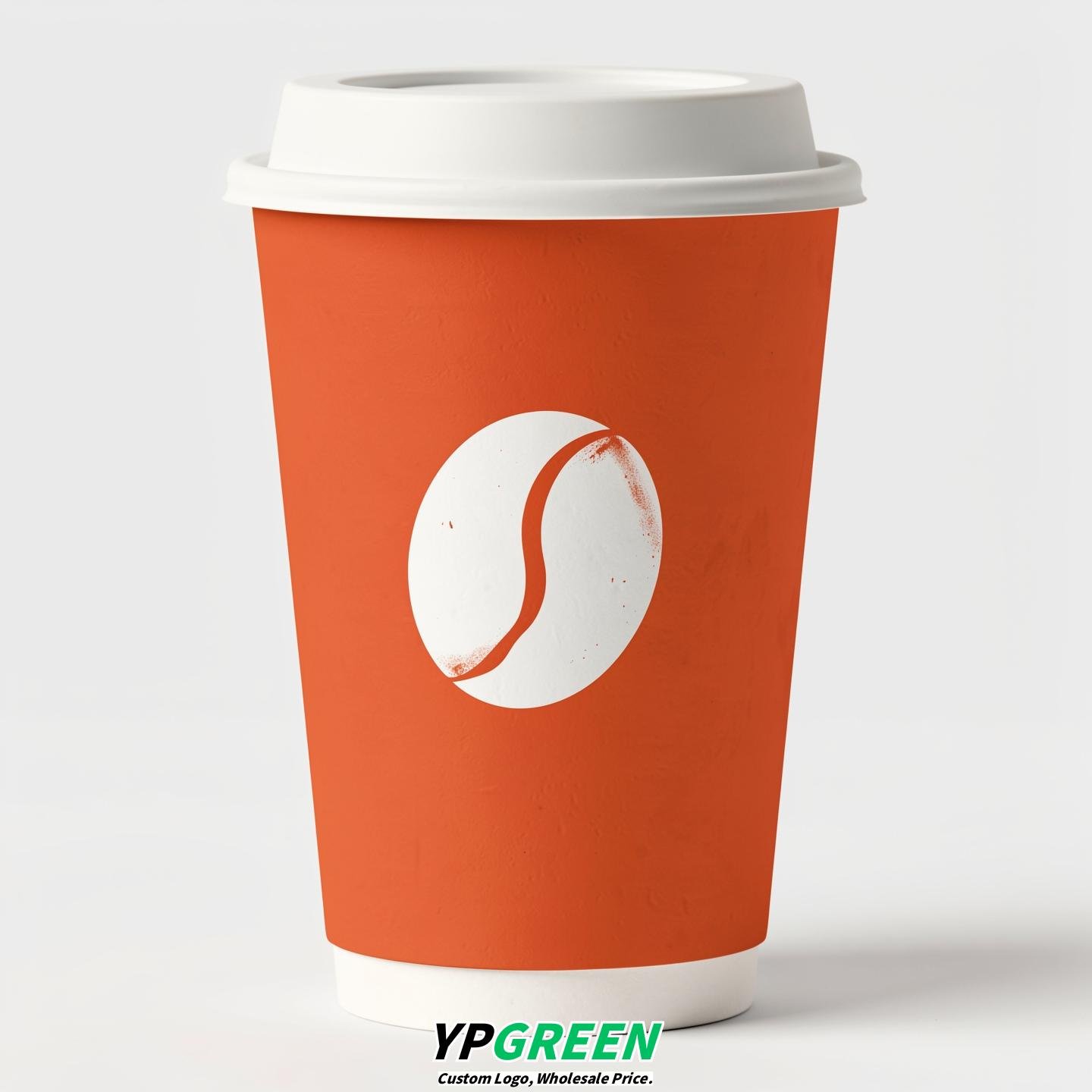 Tangerine Paper Cups with Coffee Bean Logo & Lids 8-24oz