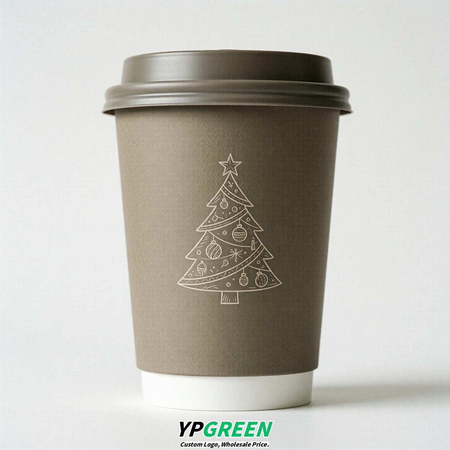 Taupe Paper Cups with Christmas Design 8-24oz