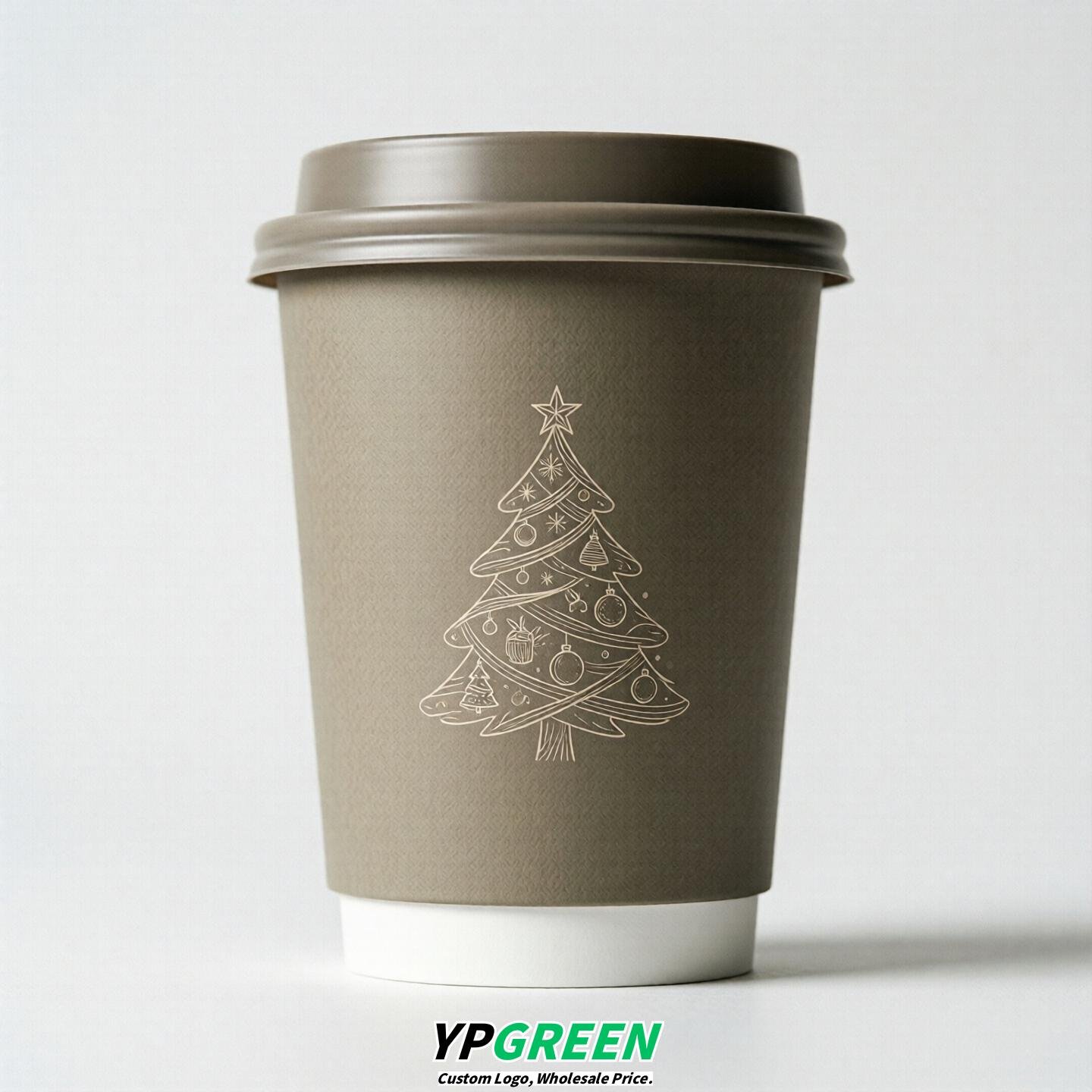 Taupe Paper Cups with Christmas Design 8-24oz