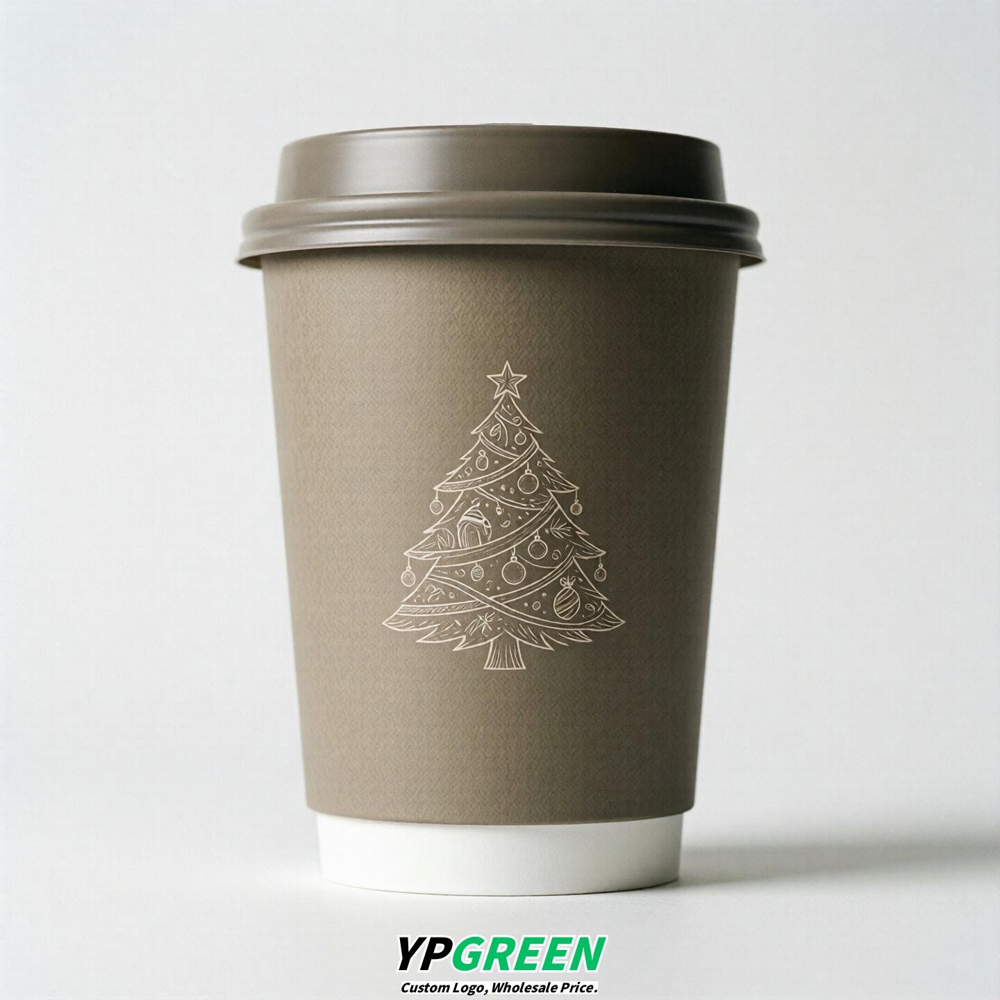 Taupe Paper Cups with Christmas Design 8-24oz
