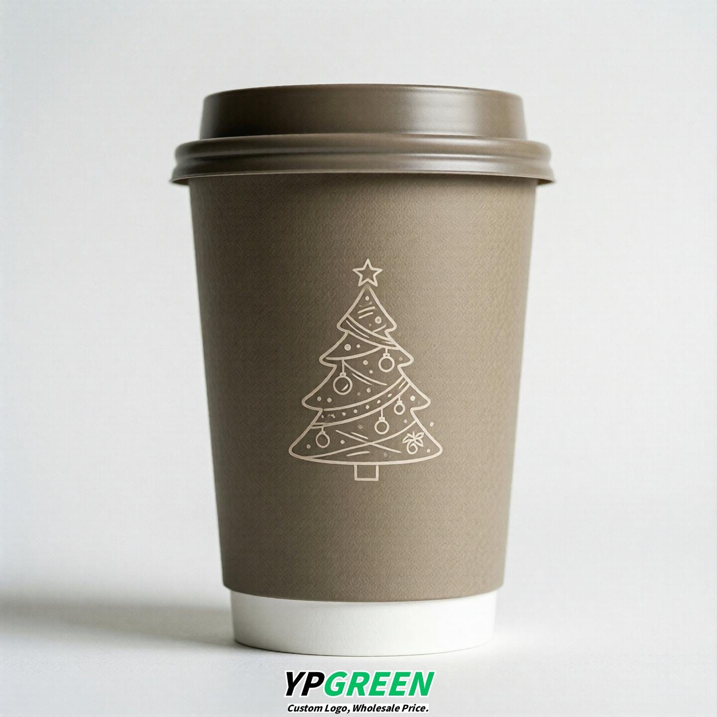 Taupe Paper Cups with Christmas Design 8-24oz