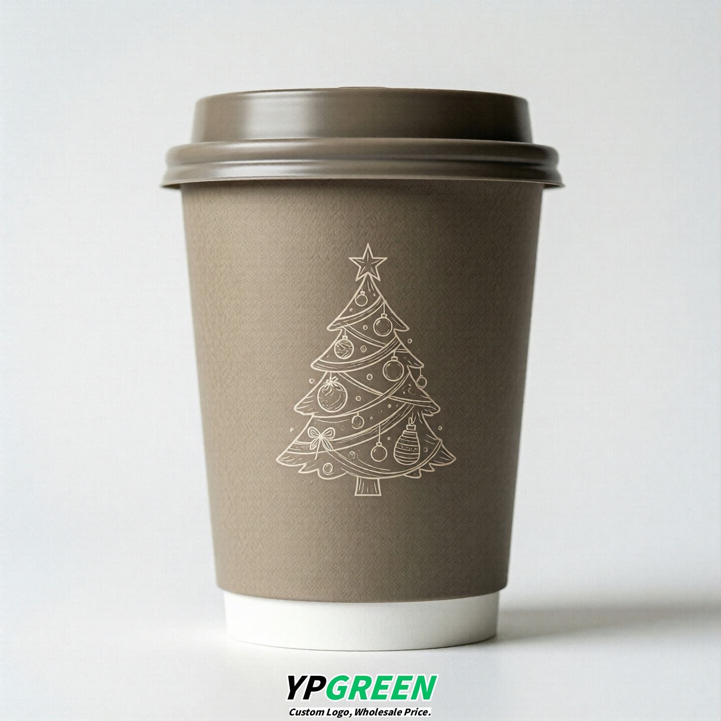 Taupe Paper Cups with Christmas Design 8-24oz