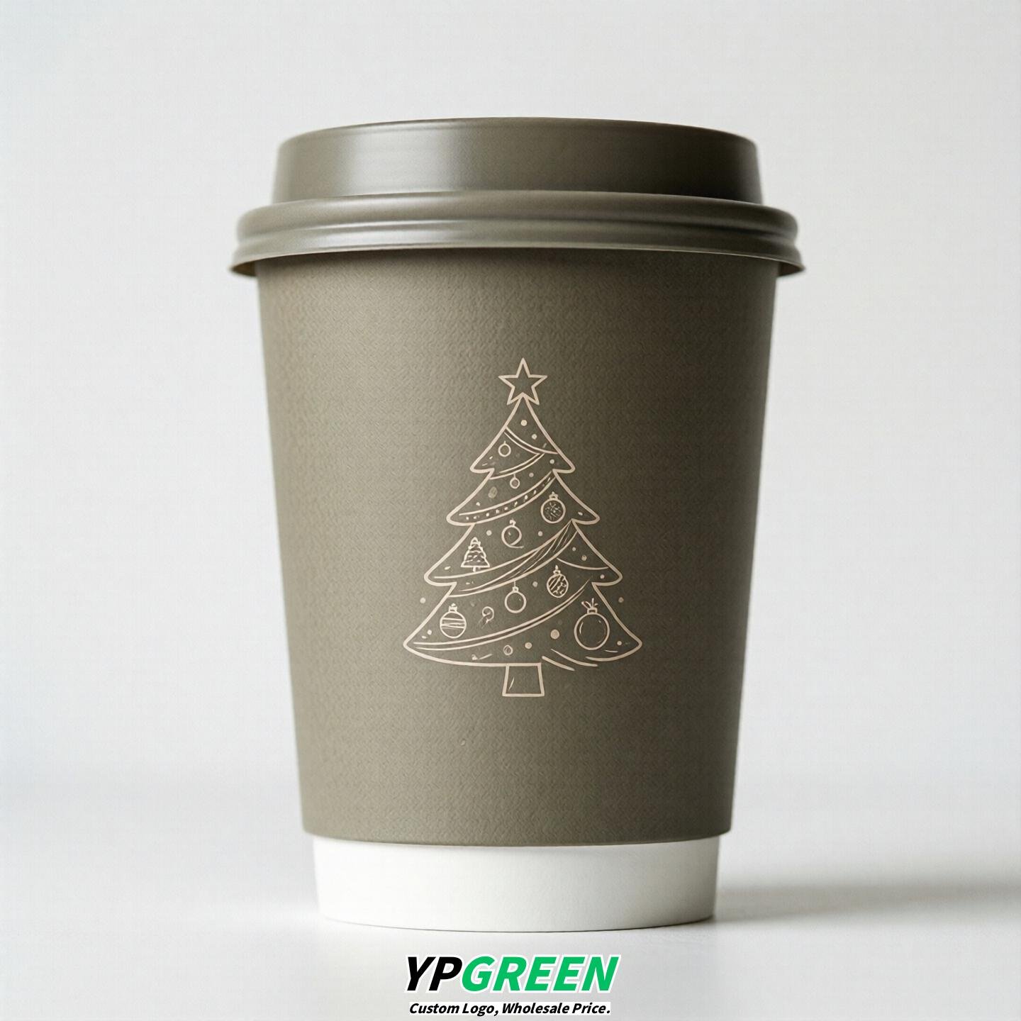 Taupe Paper Cups with Christmas Design 8-24oz