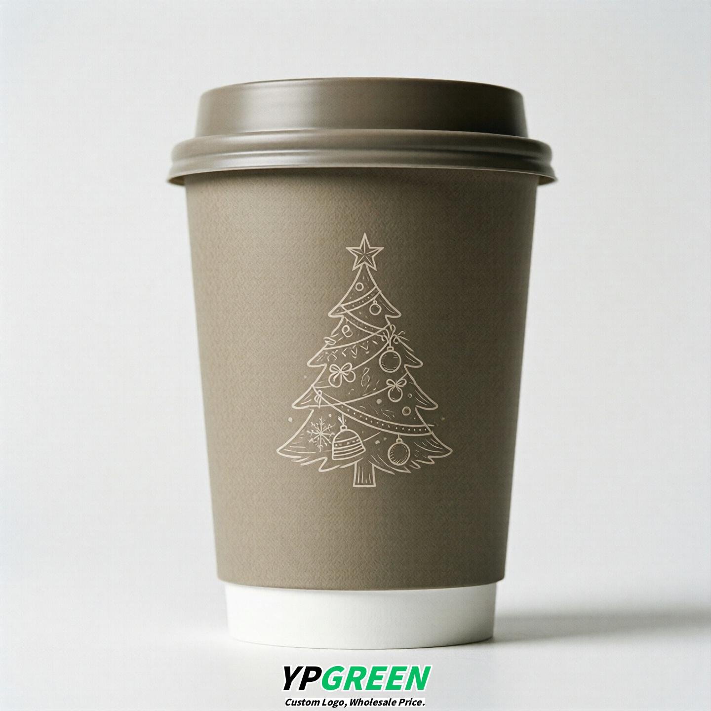 Taupe Paper Cups with Christmas Design 8-24oz