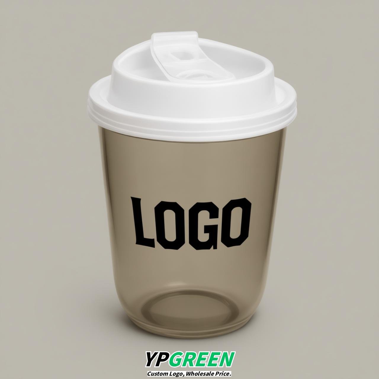 Taupe U Shape Cups with Lid - Custom Logo PP & PET Plastic Disposable