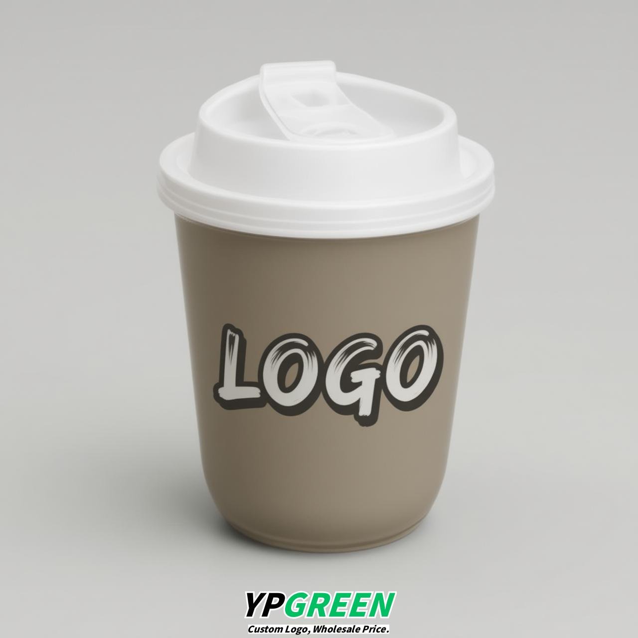 Taupe U Shape Cups with Lid - Custom Logo PP & PET Plastic Disposable