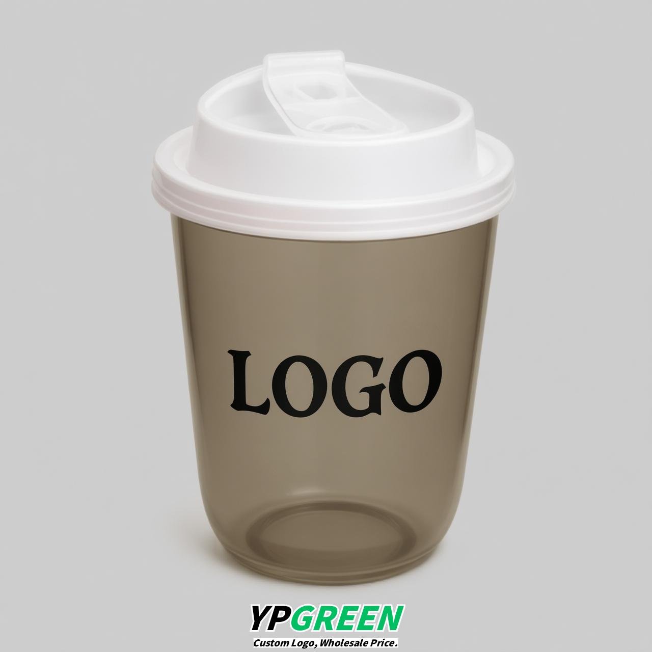 Taupe U Shape Cups with Lid - Custom Logo PP & PET Plastic Disposable