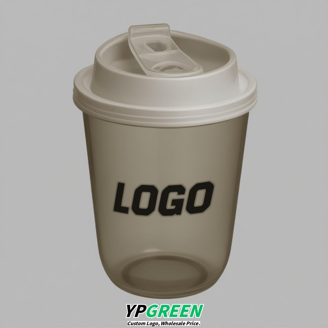 Taupe U Shape Cups with Lid - Custom Logo PP & PET Plastic Disposable