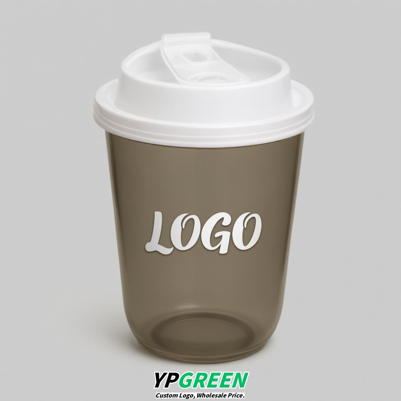Taupe U Shape Cups with Lid - Custom Logo PP & PET Plastic Disposable