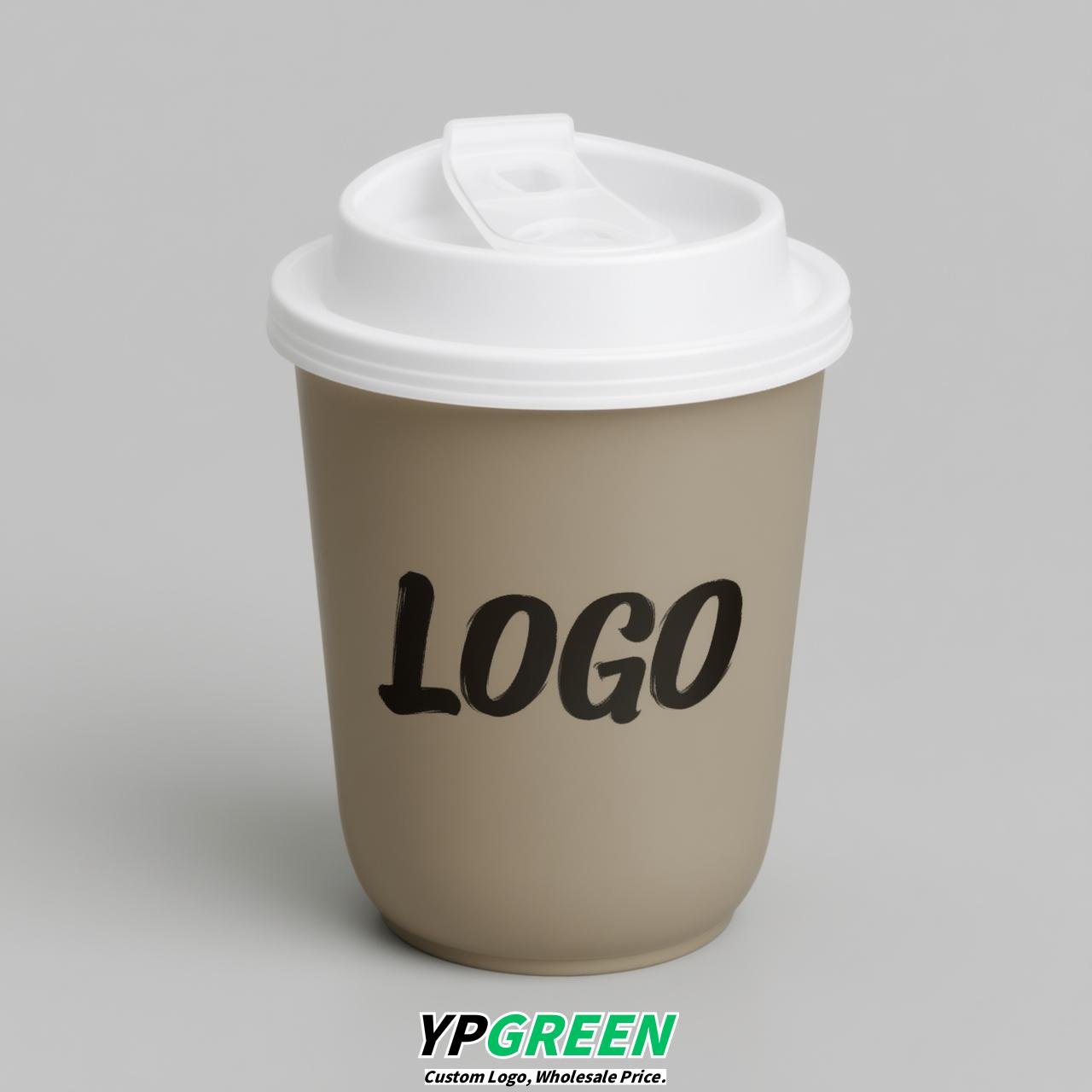 Taupe U Shape Cups with Lid - Custom Logo PP & PET Plastic Disposable