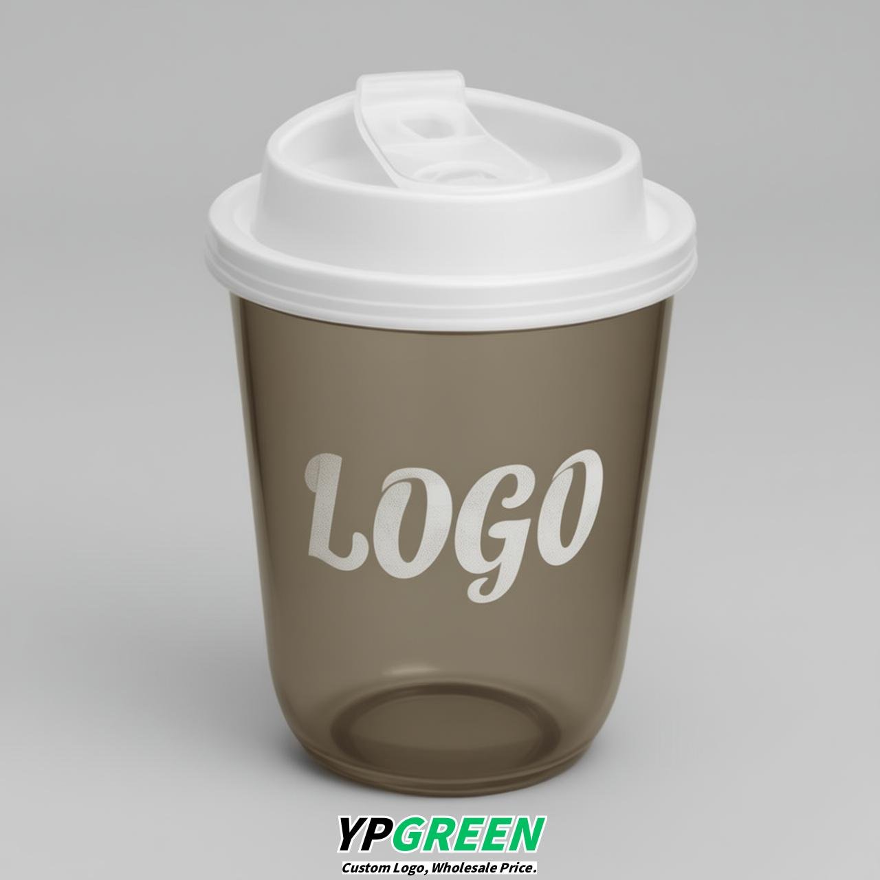 Taupe U Shape Cups with Lid - Custom Logo PP & PET Plastic Disposable