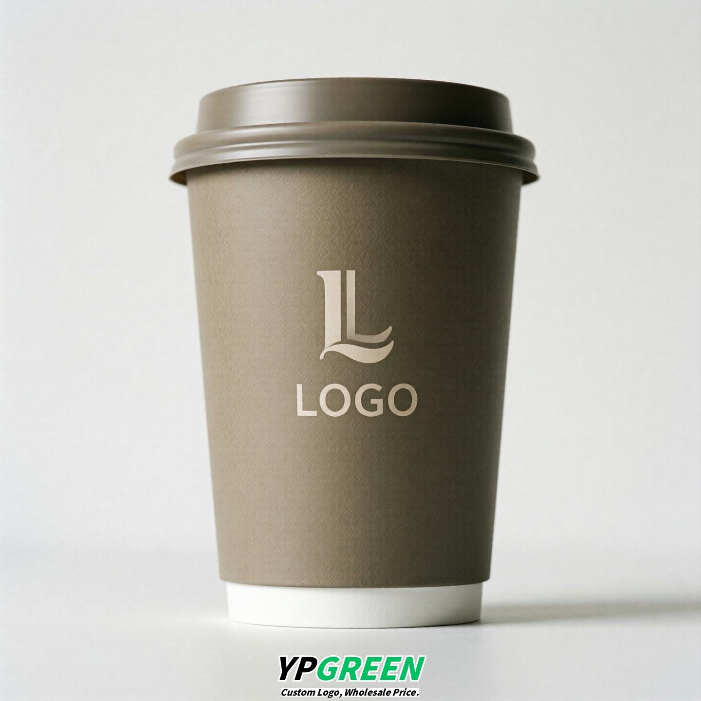 Taupe Custom Logo Paper Cups: 8-24oz & Double Wall