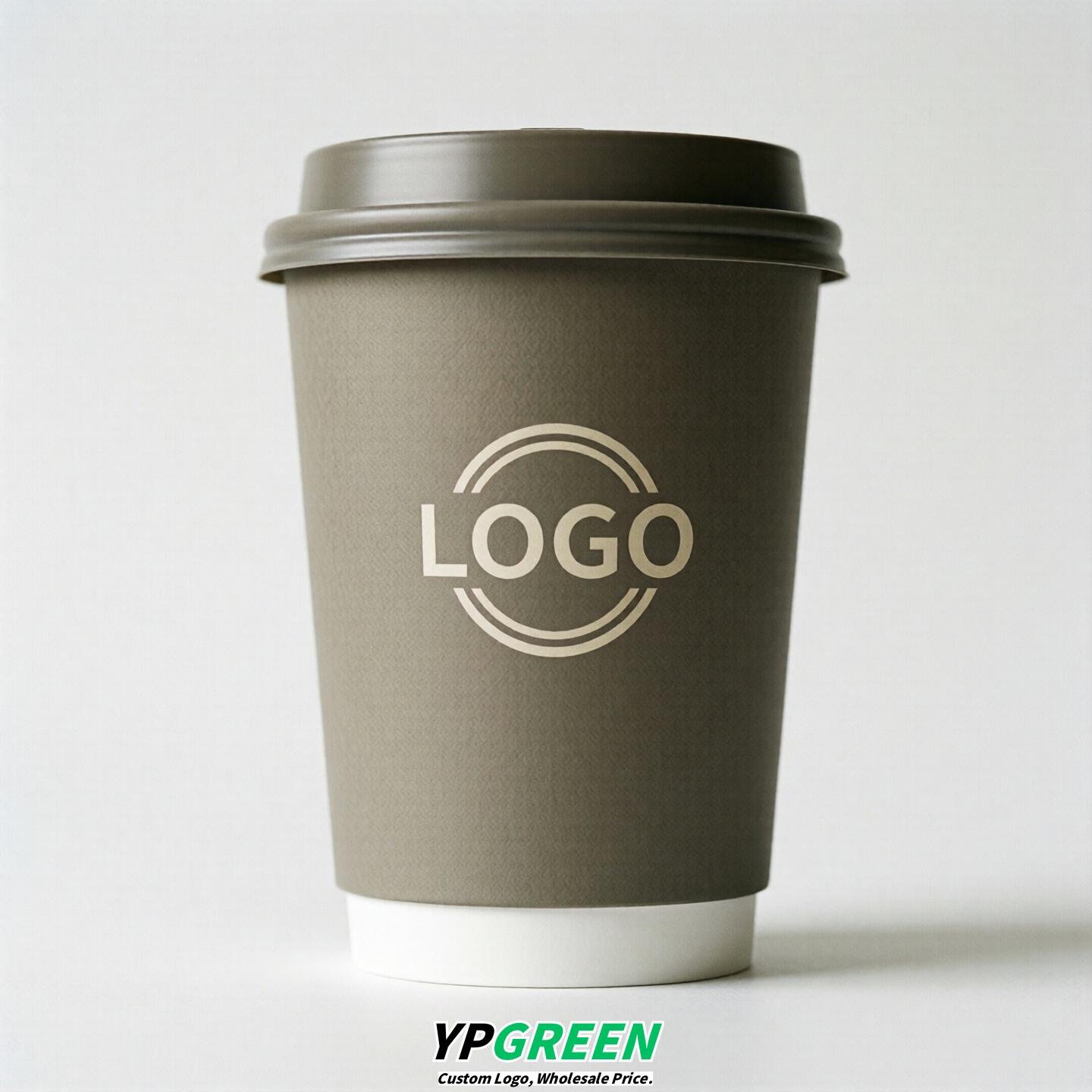 Taupe Custom Logo Paper Cups: 8-24oz & Double Wall
