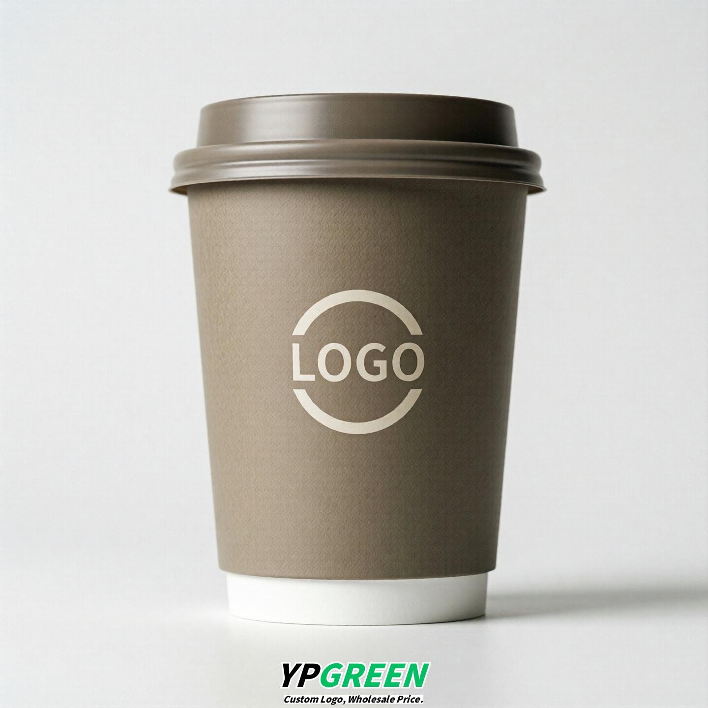 Taupe Custom Logo Paper Cups: 8-24oz & Double Wall