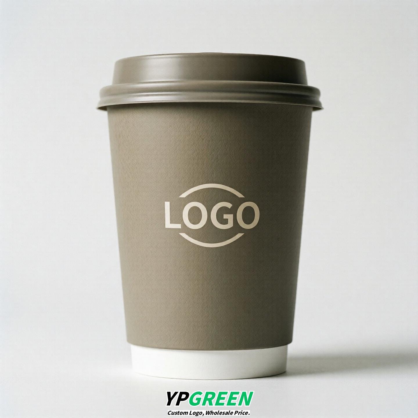 Taupe Custom Logo Paper Cups: 8-24oz & Double Wall