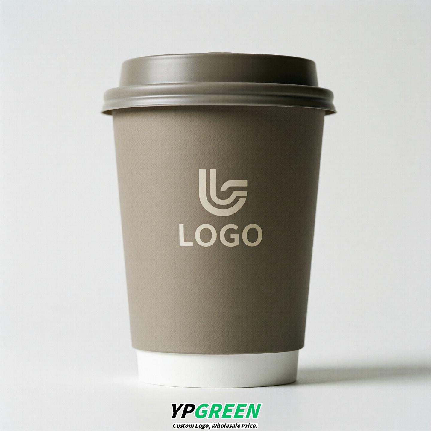 Taupe Custom Logo Paper Cups: 8-24oz & Double Wall