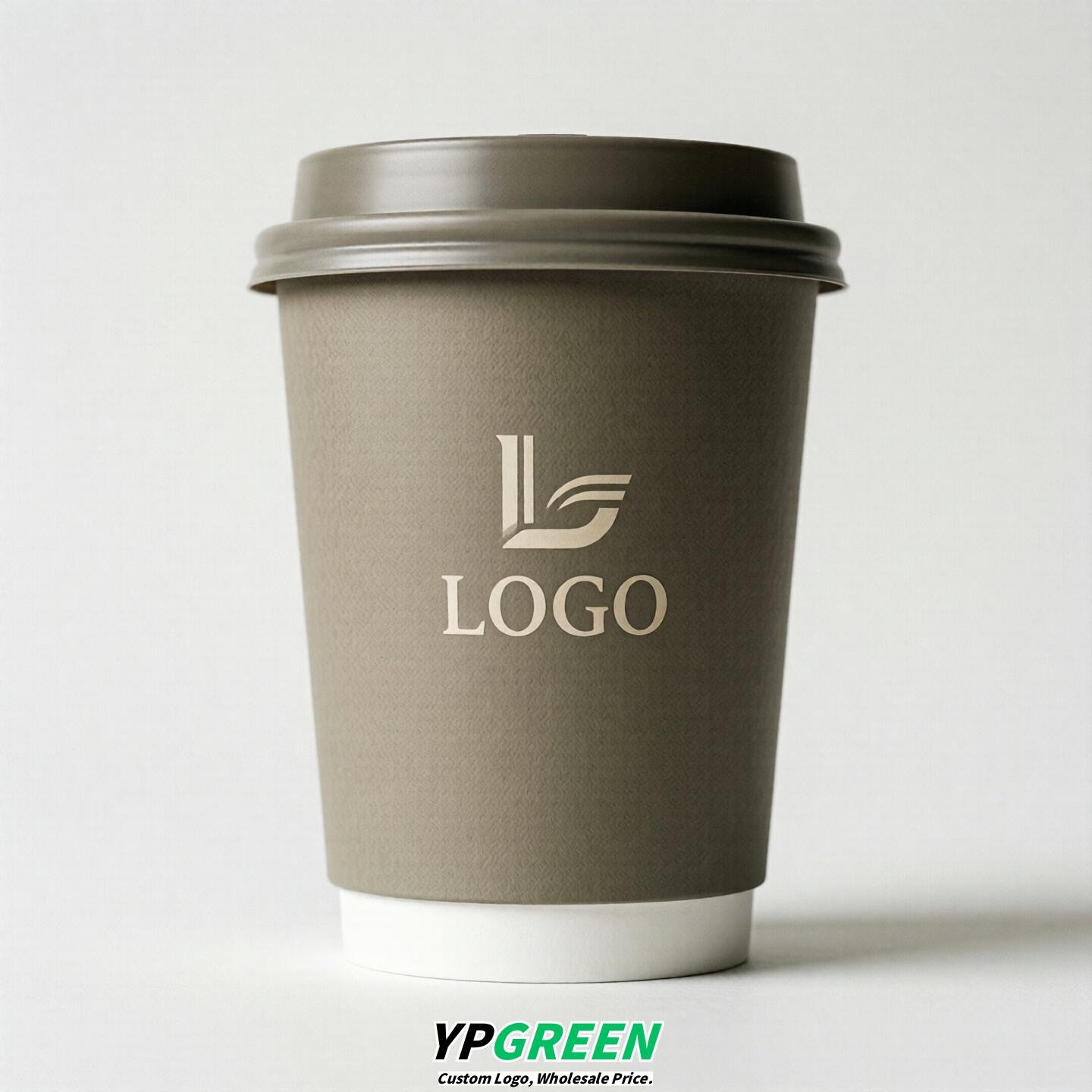 Taupe Custom Logo Paper Cups: 8-24oz & Double Wall