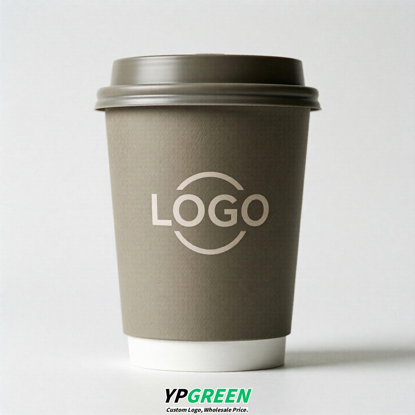 Taupe Custom Logo Paper Cups: 8-24oz & Double Wall