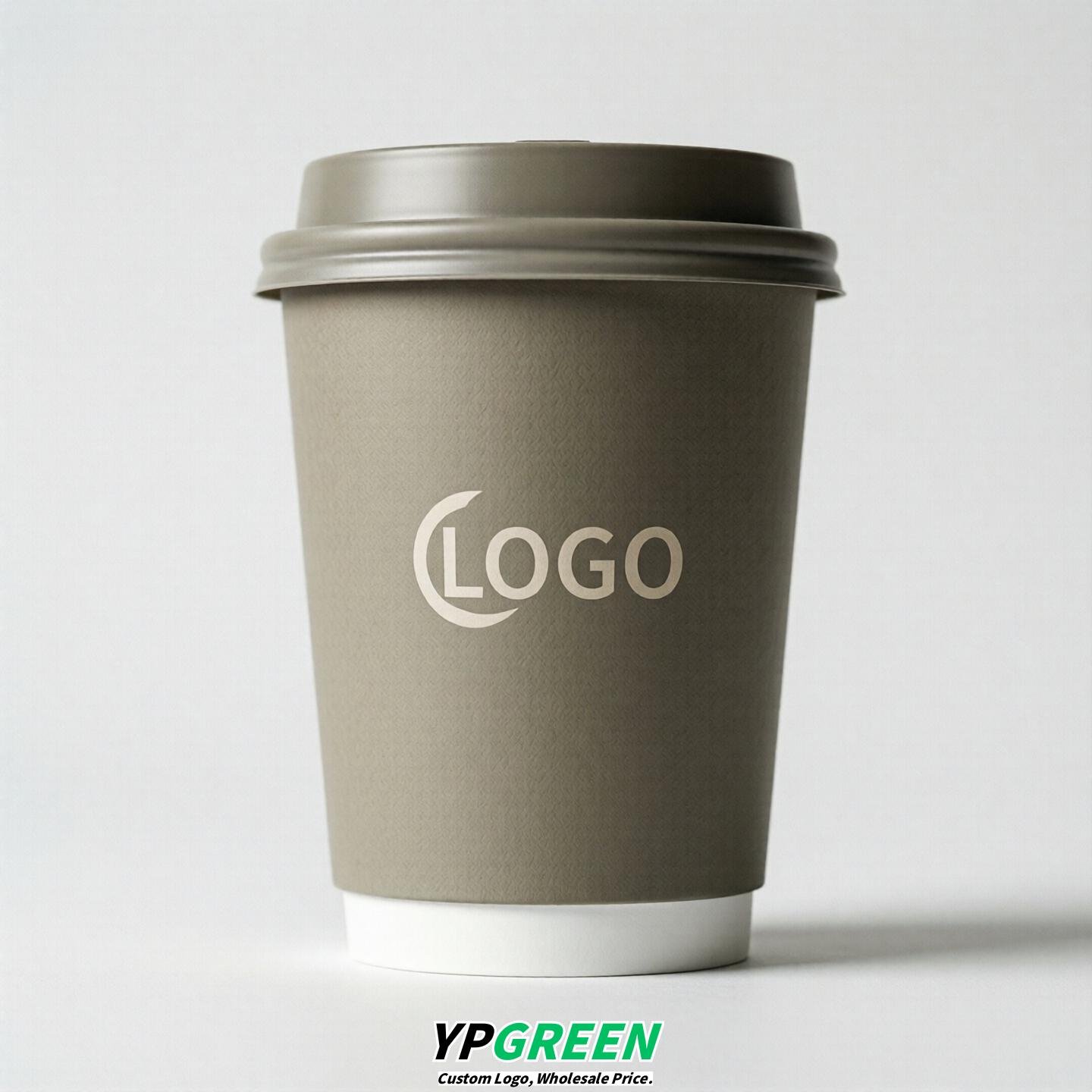 Taupe Custom Logo Paper Cups: 8-24oz & Double Wall Taupe Custom Logo Paper Cups: 8-24oz & Double Wall