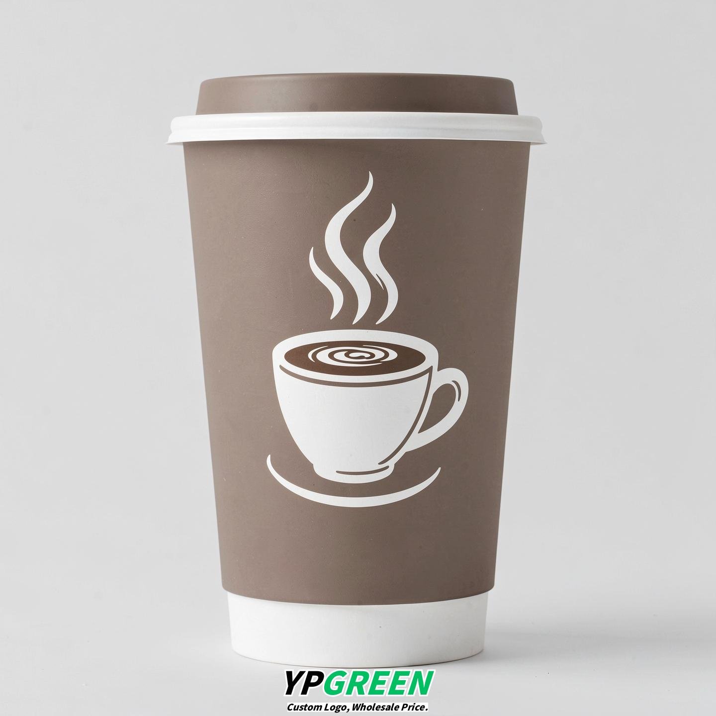Taupe Hot Coffee Icon Paper Cups - Disposable Steaming Coffee Design