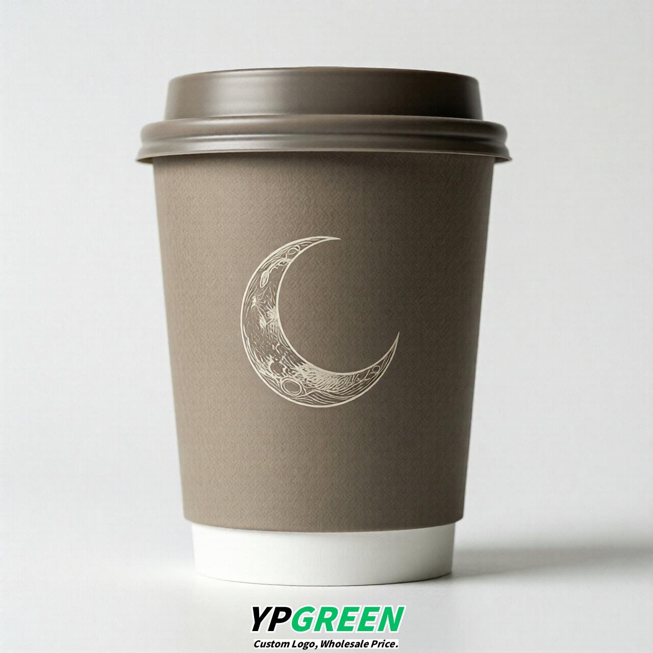 Taupe Moon Paper Cups with Lids 8-24oz
