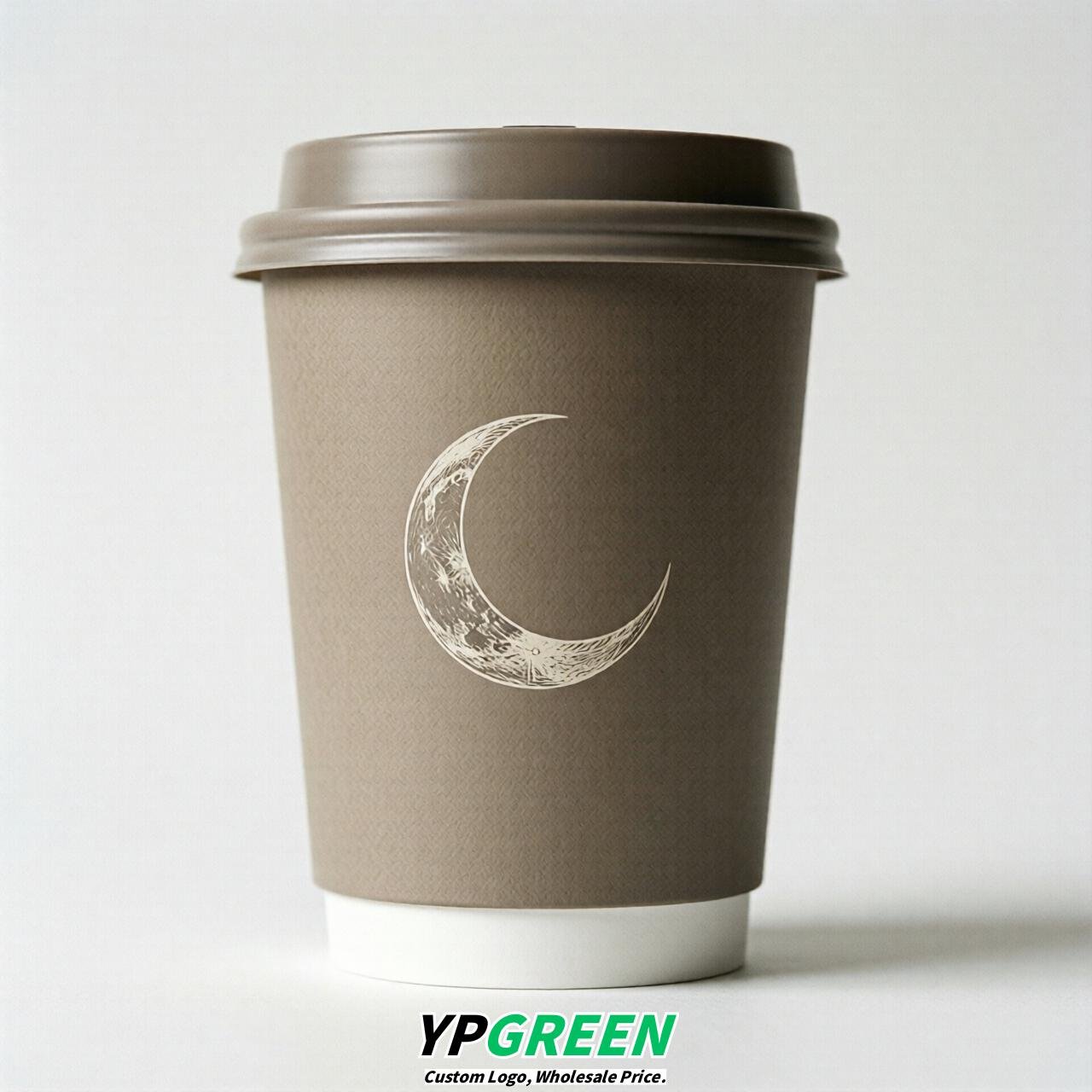 Taupe Moon Paper Cups with Lids 8-24oz