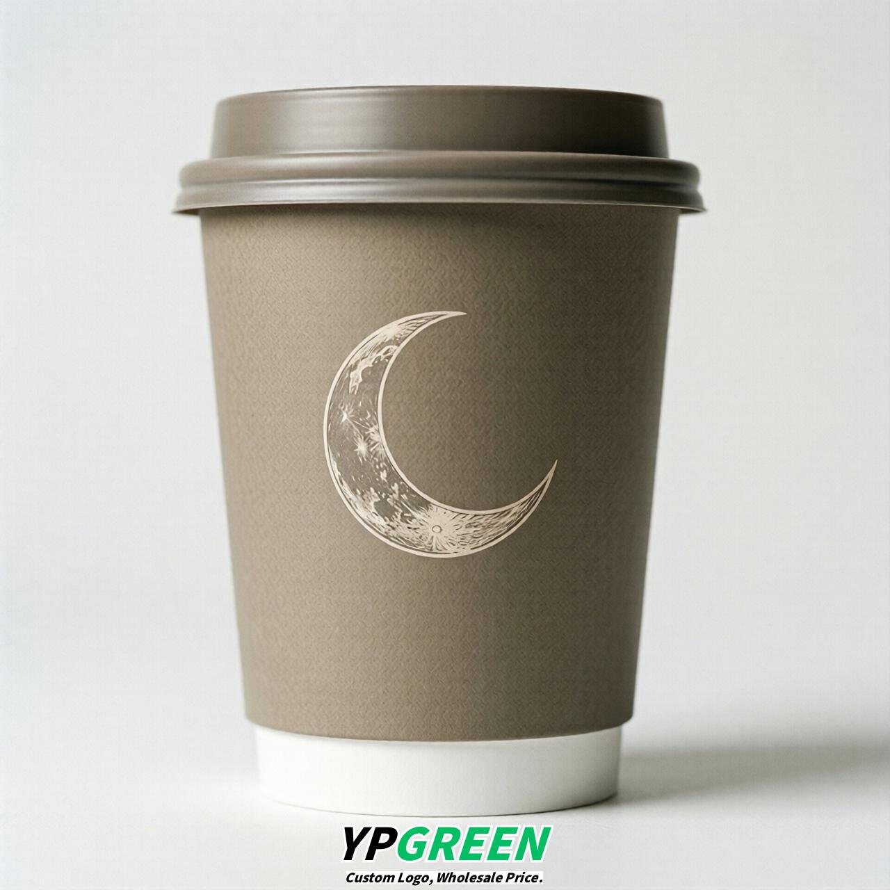Taupe Moon Paper Cups with Lids 8-24oz