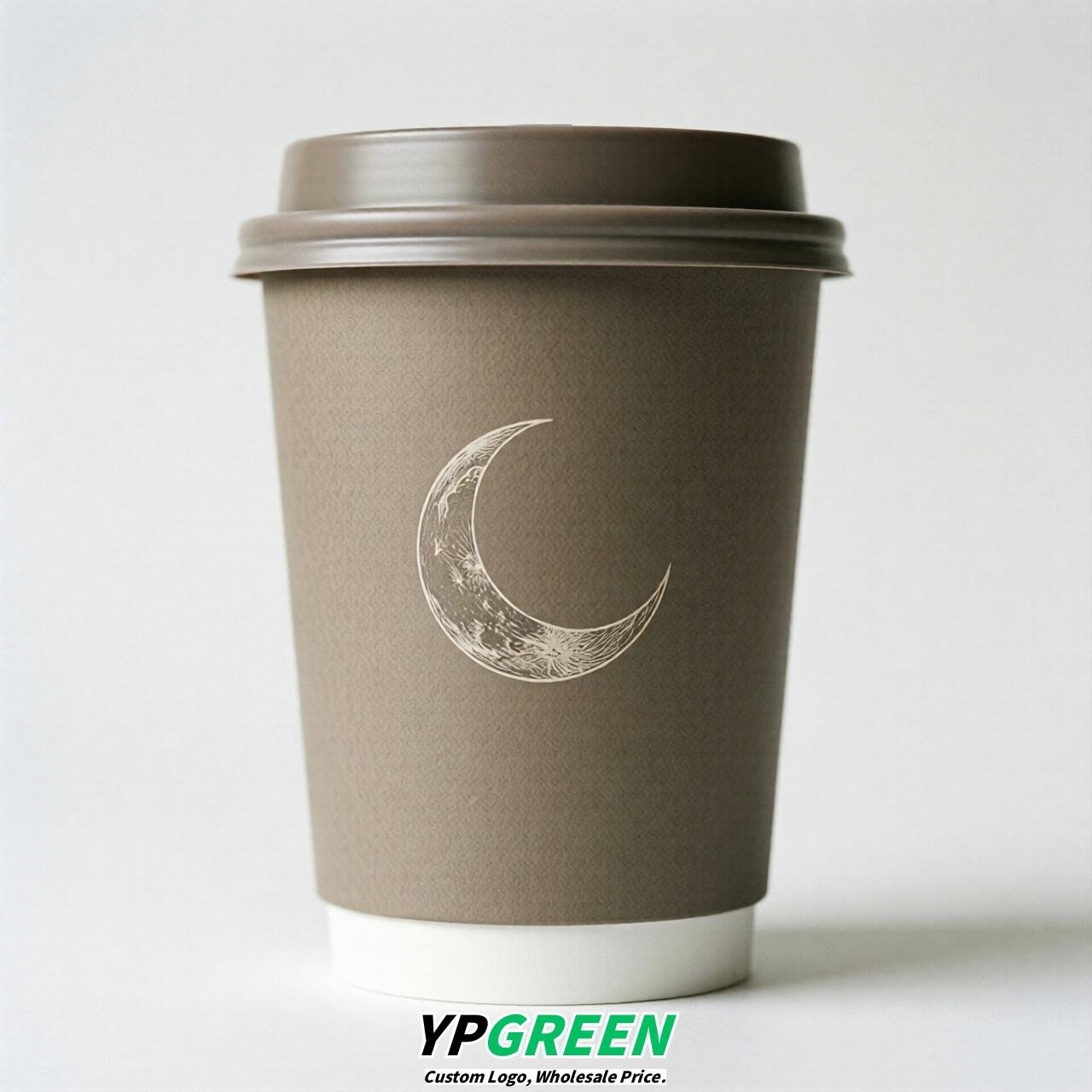 Taupe Moon Paper Cups with Lids 8-24oz