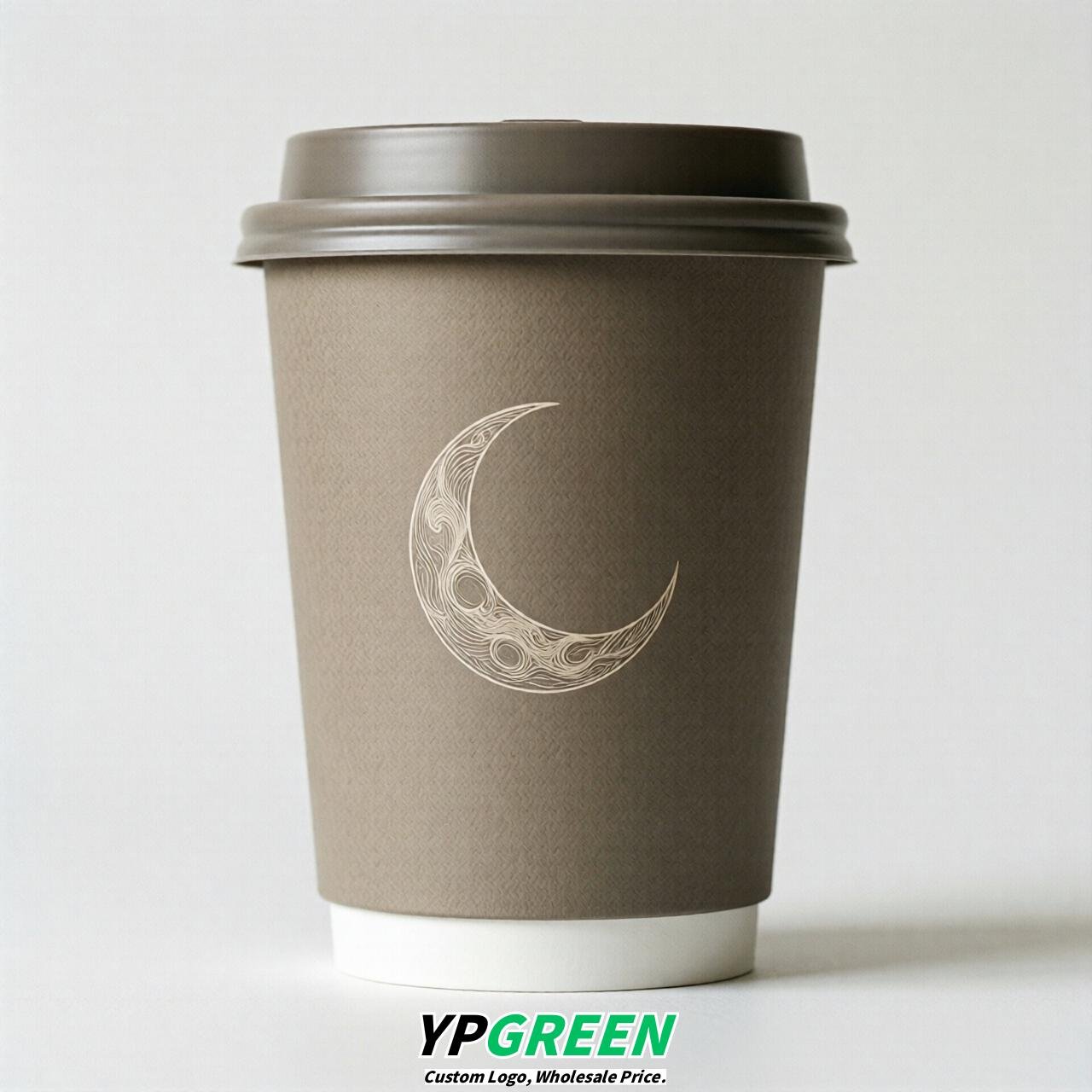 Taupe Moon Paper Cups with Lids 8-24oz