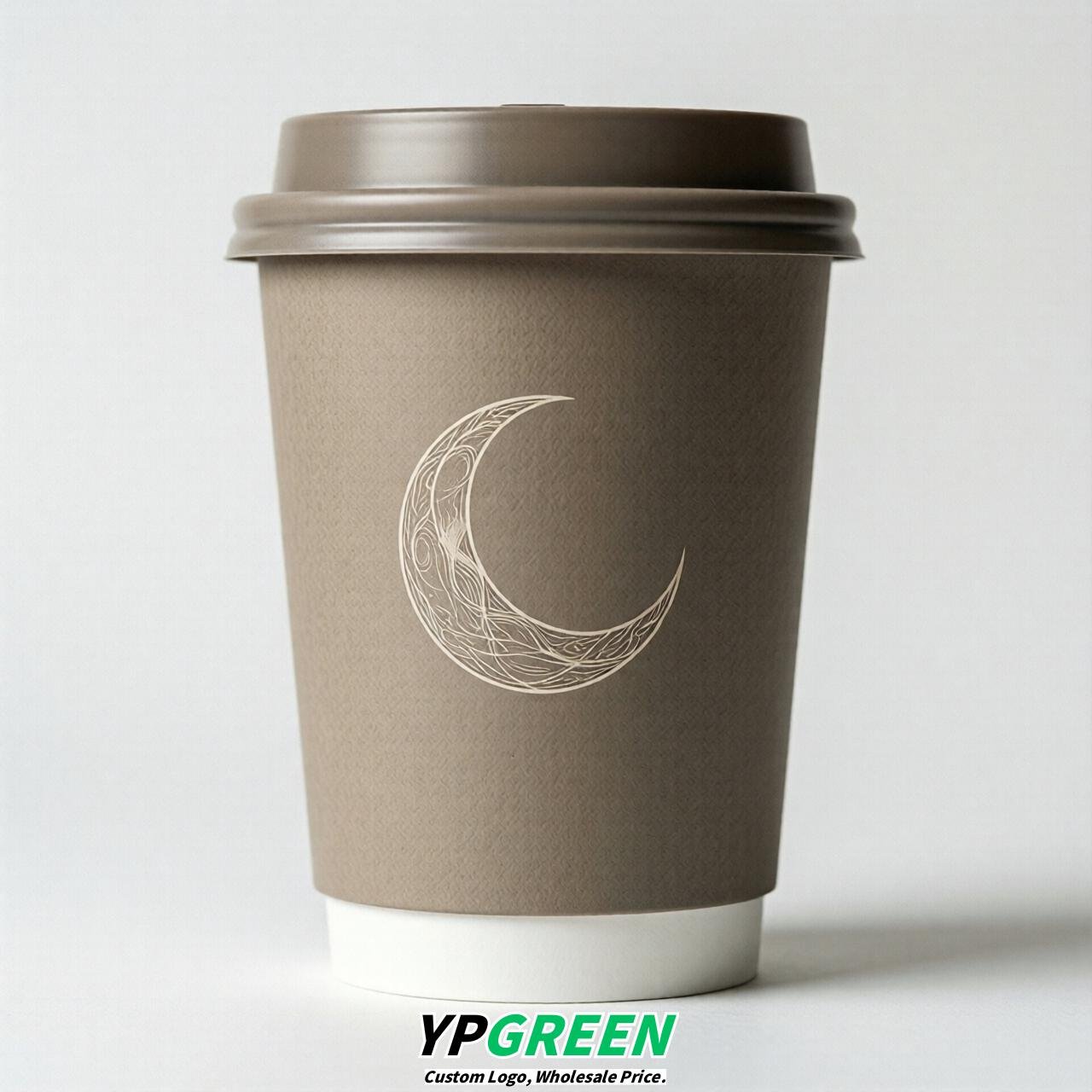Taupe Moon Paper Cups with Lids 8-24oz