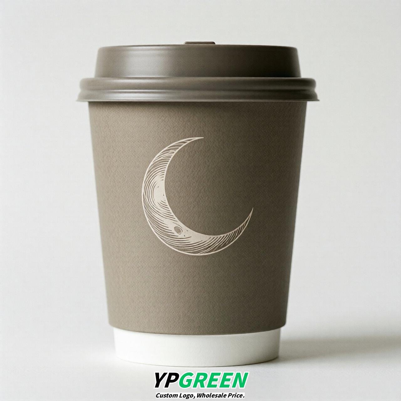 Taupe Moon Paper Cups with Lids 8-24oz