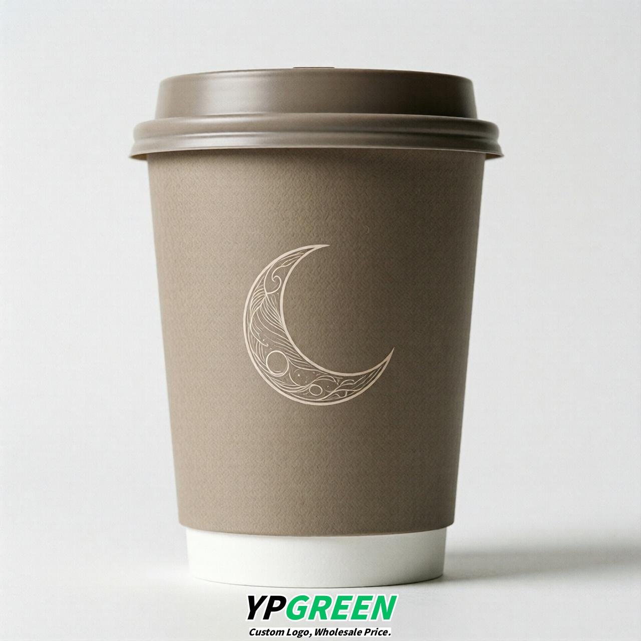 Taupe Moon Paper Cups with Lids 8-24oz