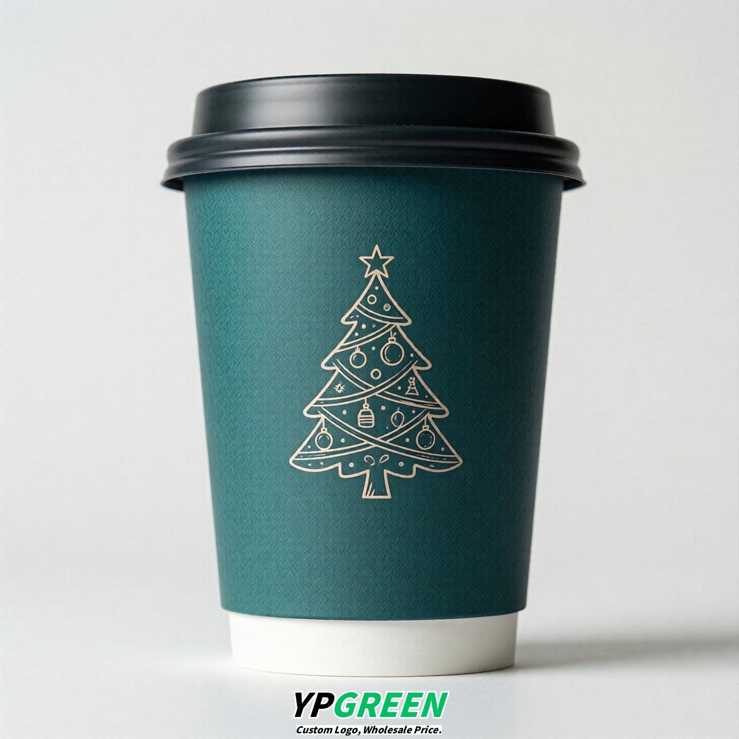 Teal Paper Cups with Christmas Design 8-24oz