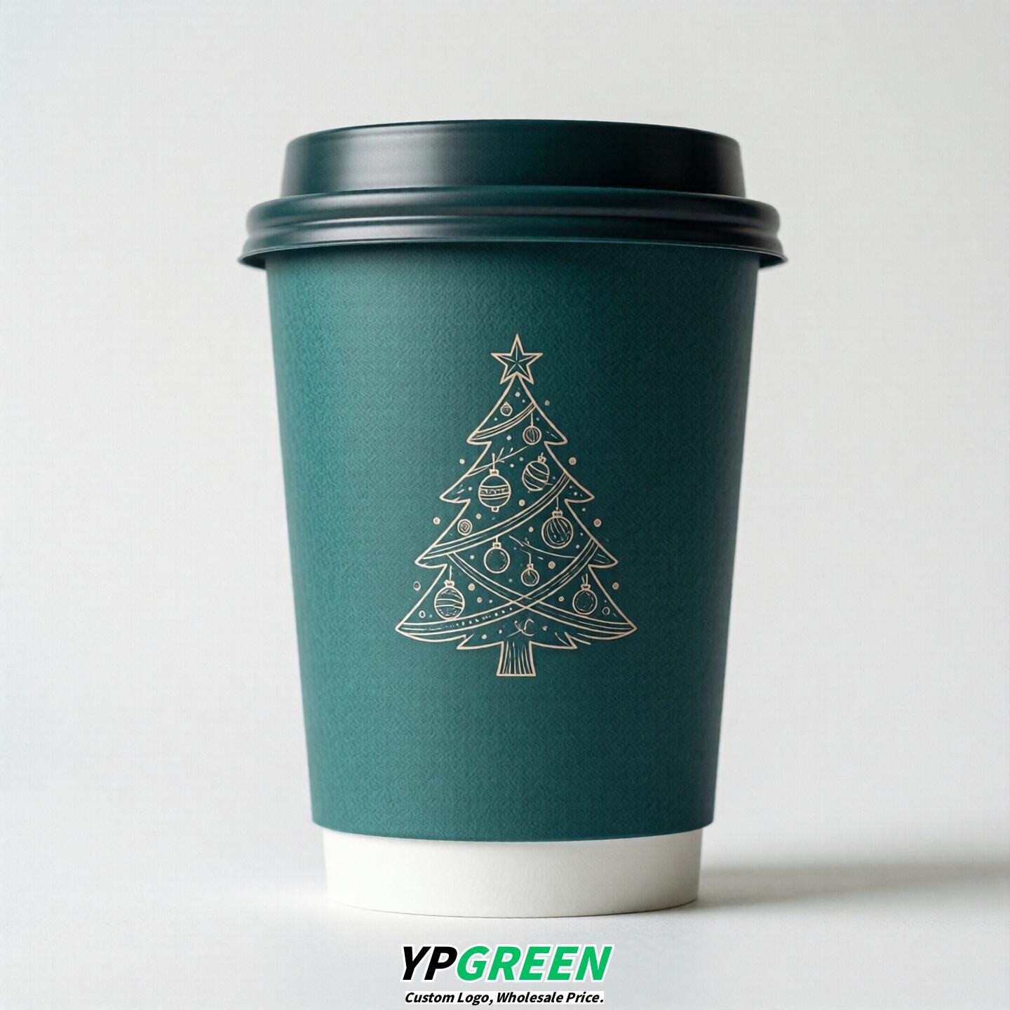 Teal Paper Cups with Christmas Design 8-24oz