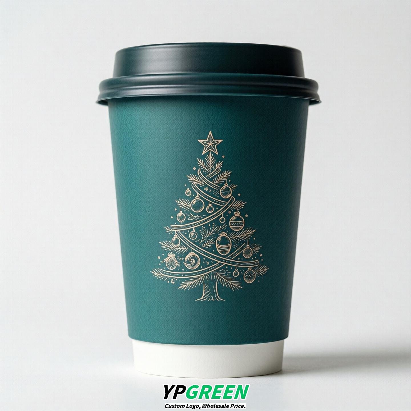Teal Paper Cups with Christmas Design 8-24oz