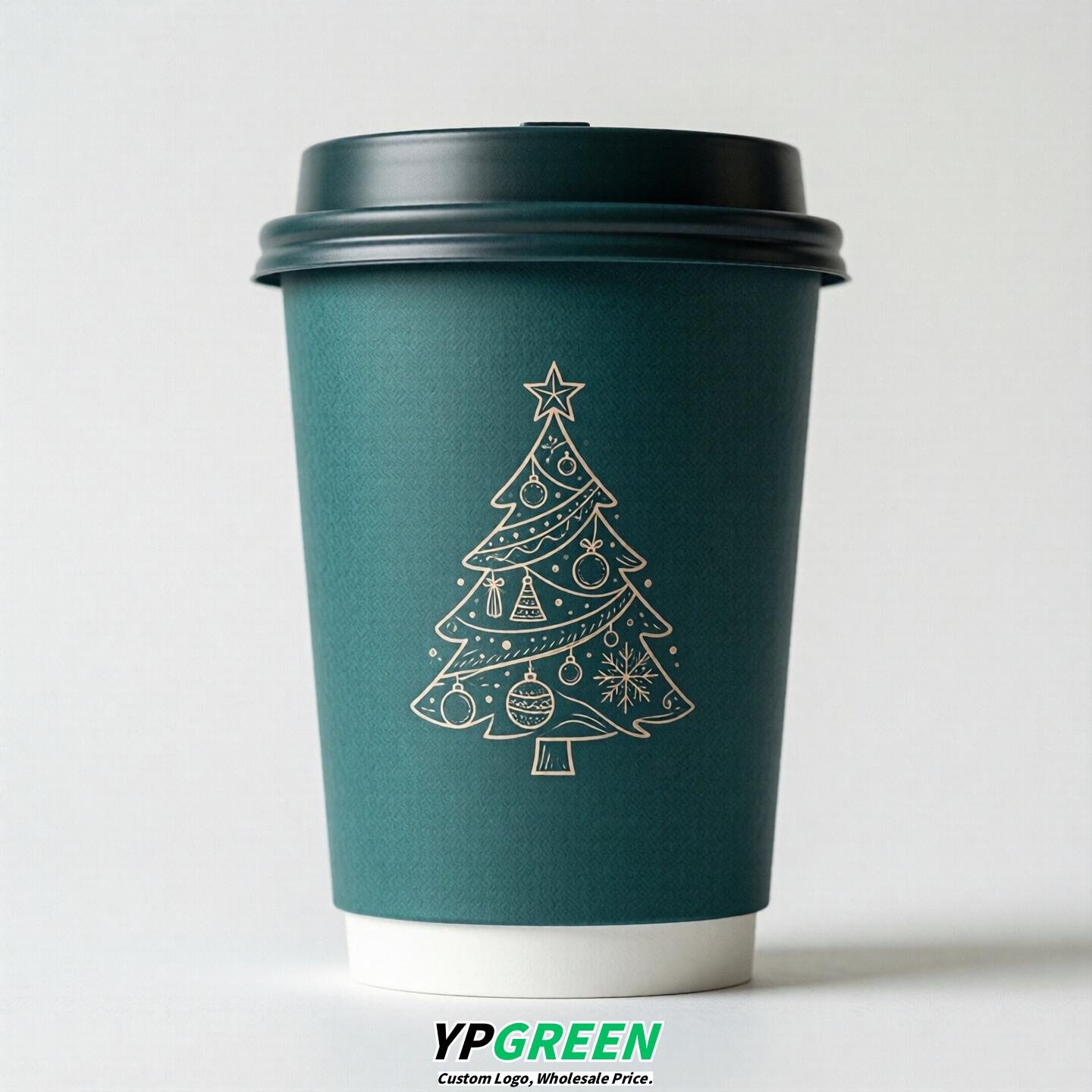 Teal Paper Cups with Christmas Design 8-24oz