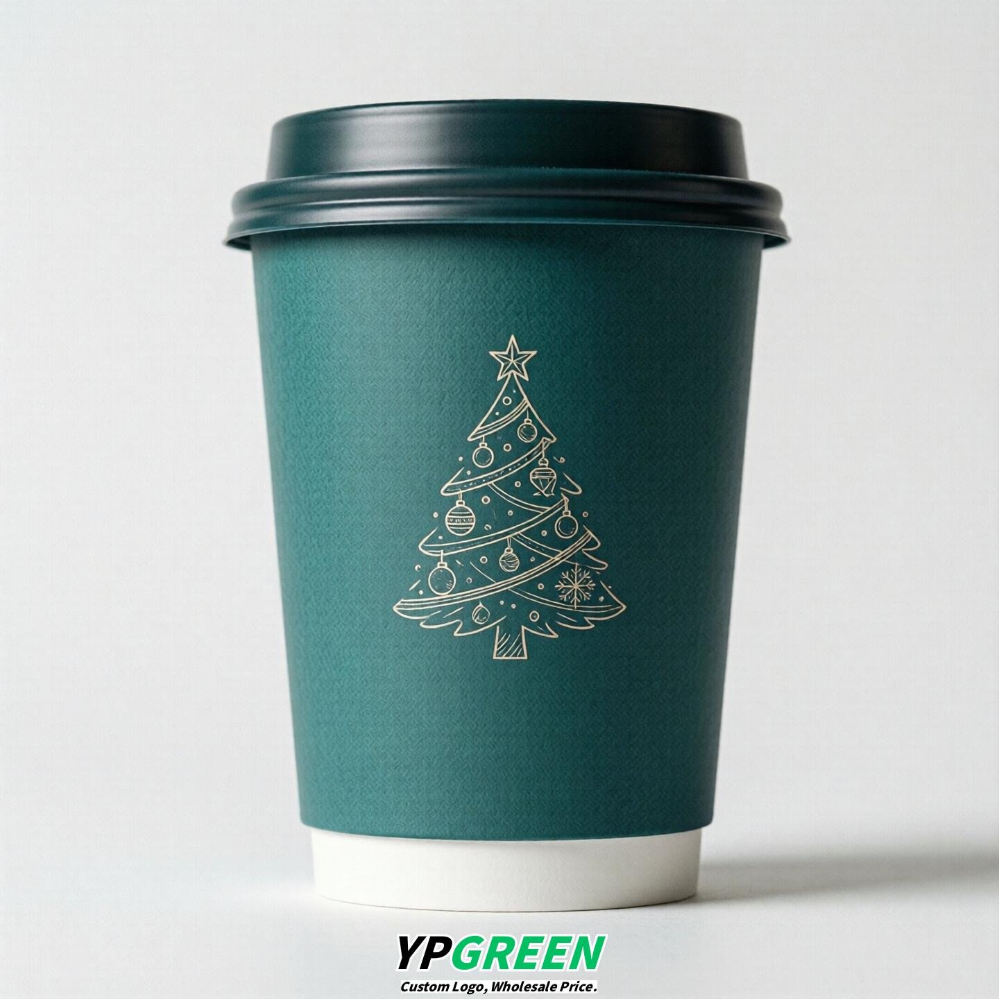 Teal Paper Cups with Christmas Design 8-24oz