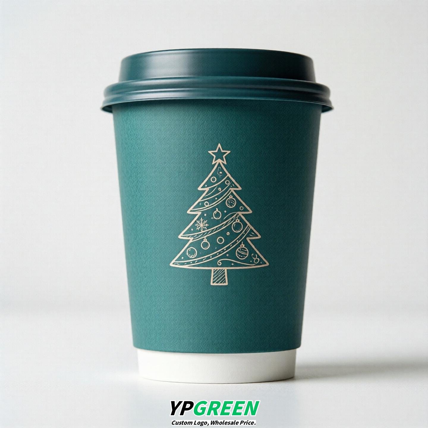 Teal Paper Cups with Christmas Design 8-24oz