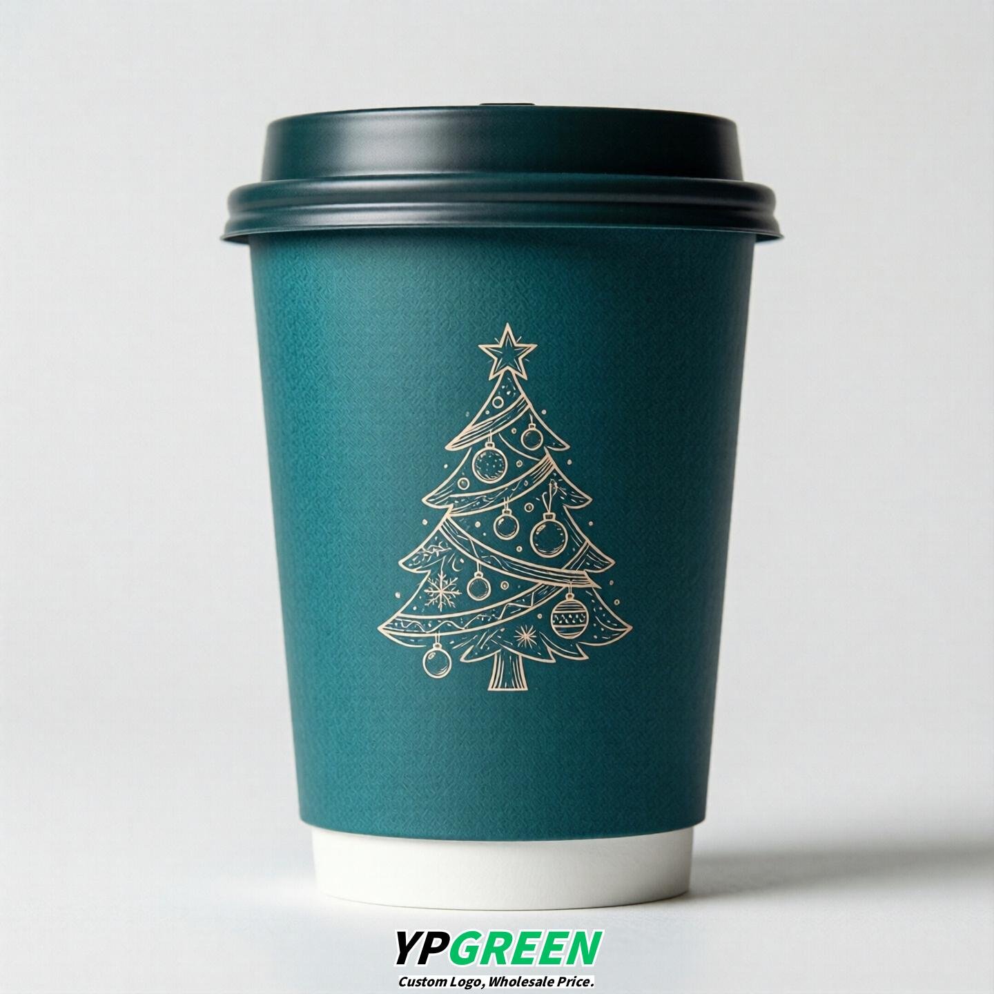 Teal Paper Cups with Christmas Design 8-24oz