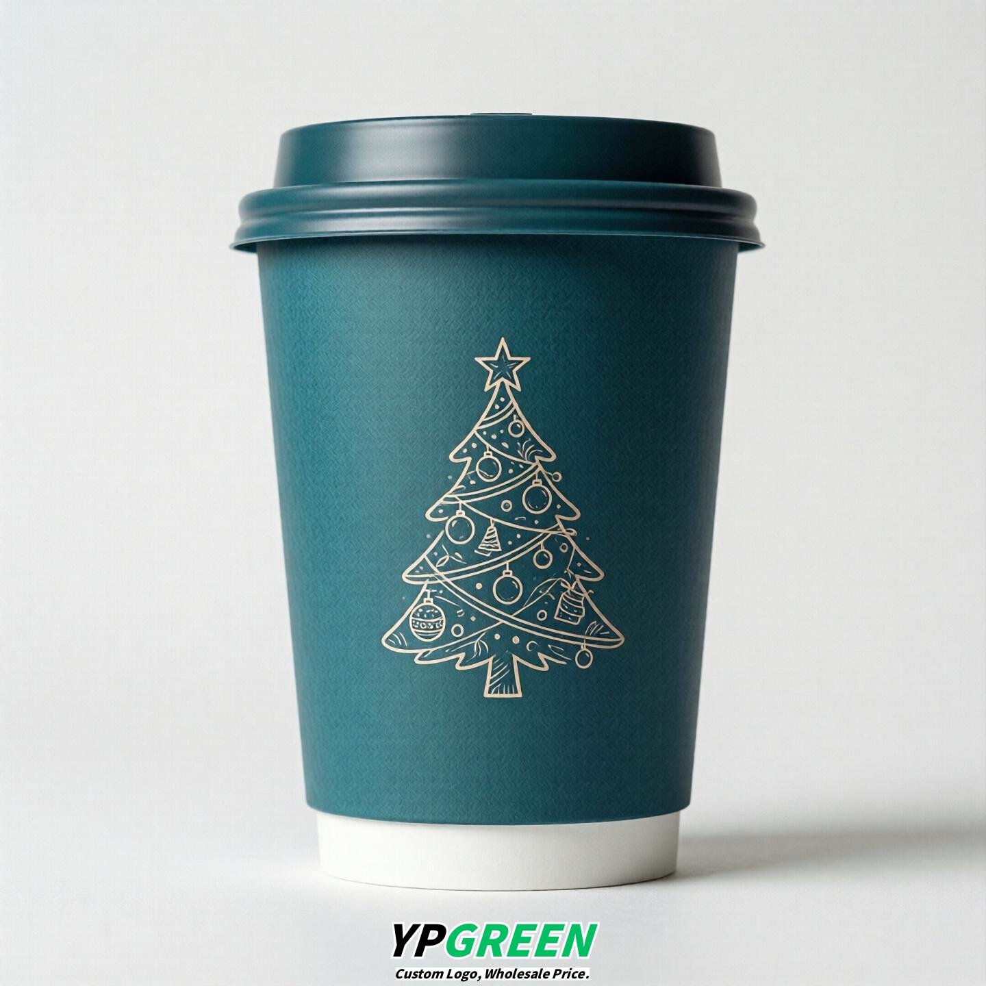 Teal Paper Cups with Christmas Design 8-24oz