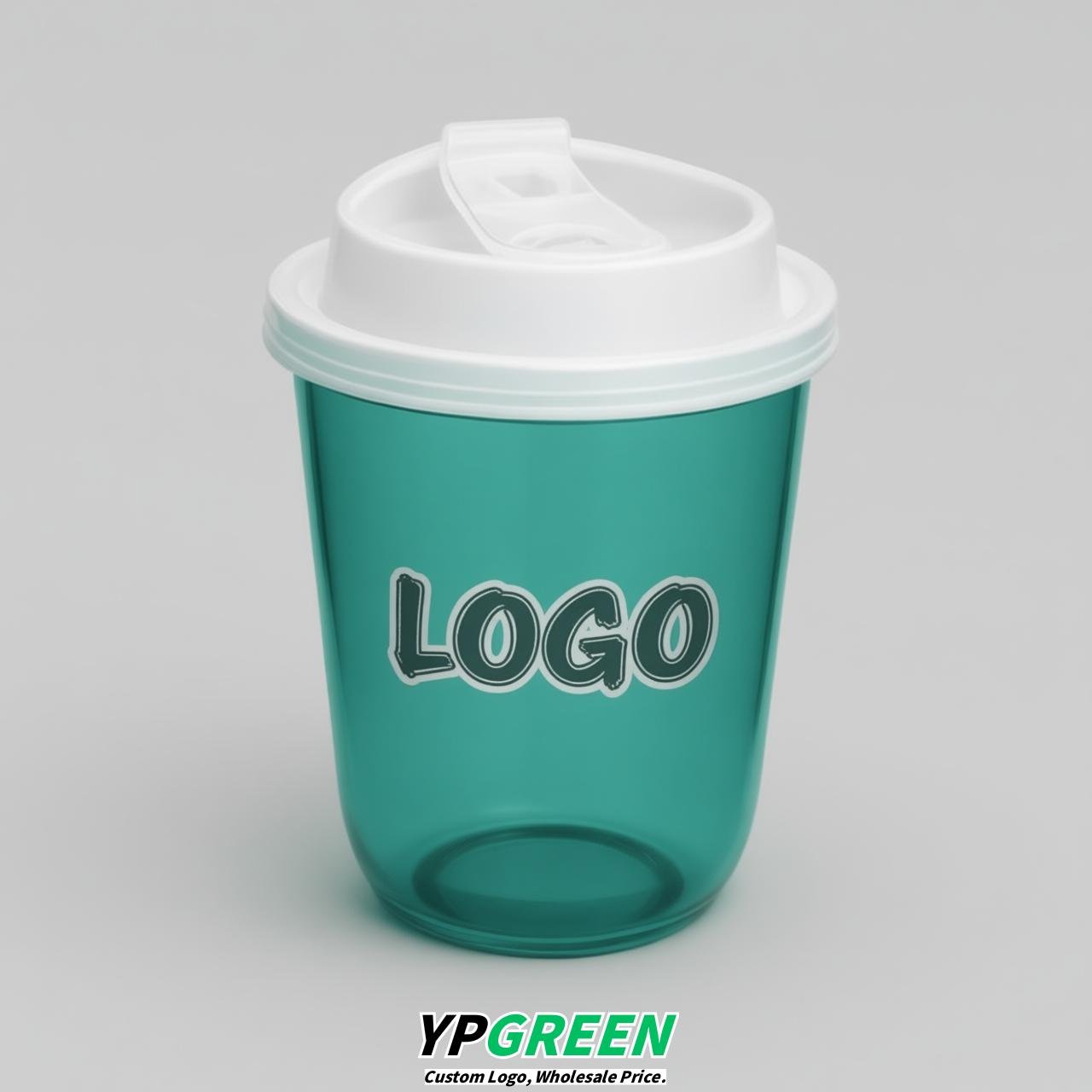 Teal U Shape Cups with Lid - Custom Logo PP & PET Plastic Disposable